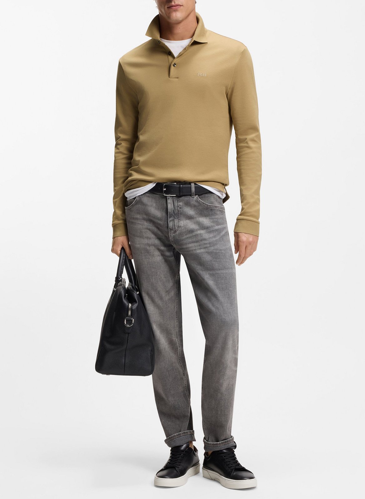 Cotton polo shirt with classic collar BOSS Khaki