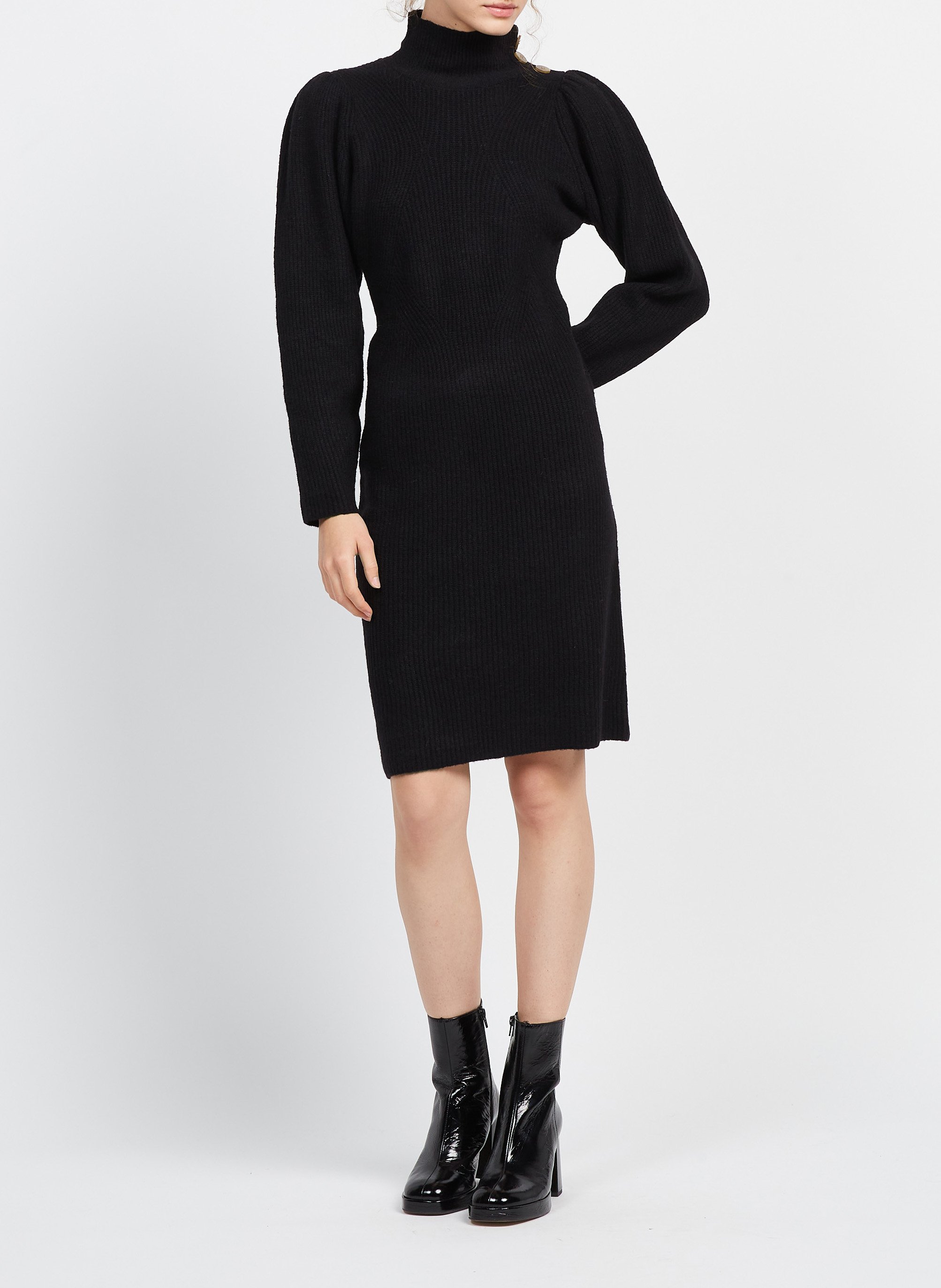 Short mixed-knit dress with high neck YAS Brown