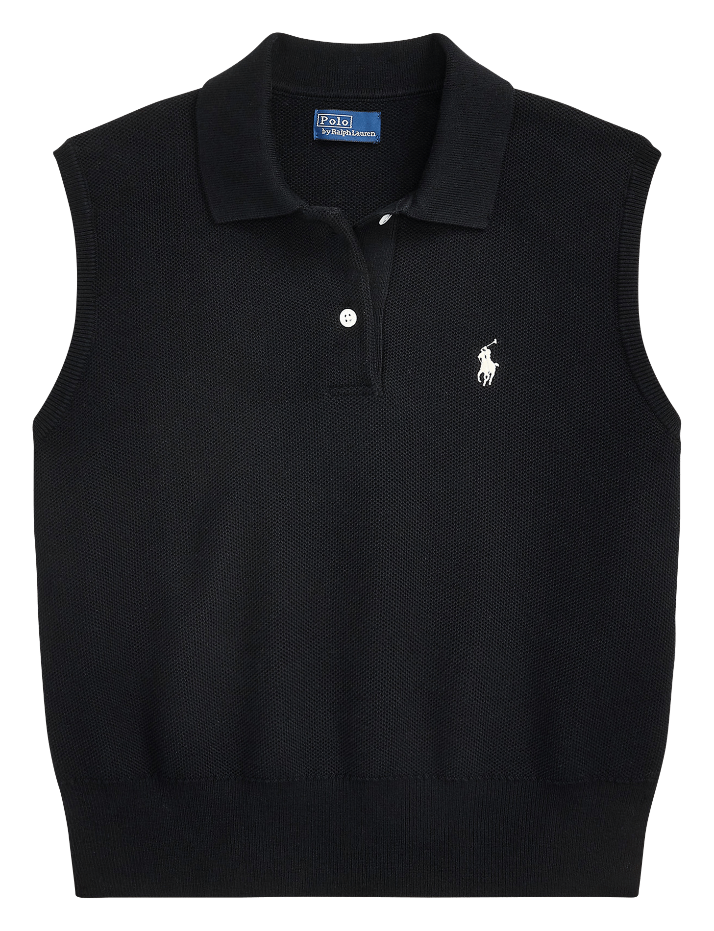 Sweat col polo sans manches à logo POLO RALPH LAUREN Noir