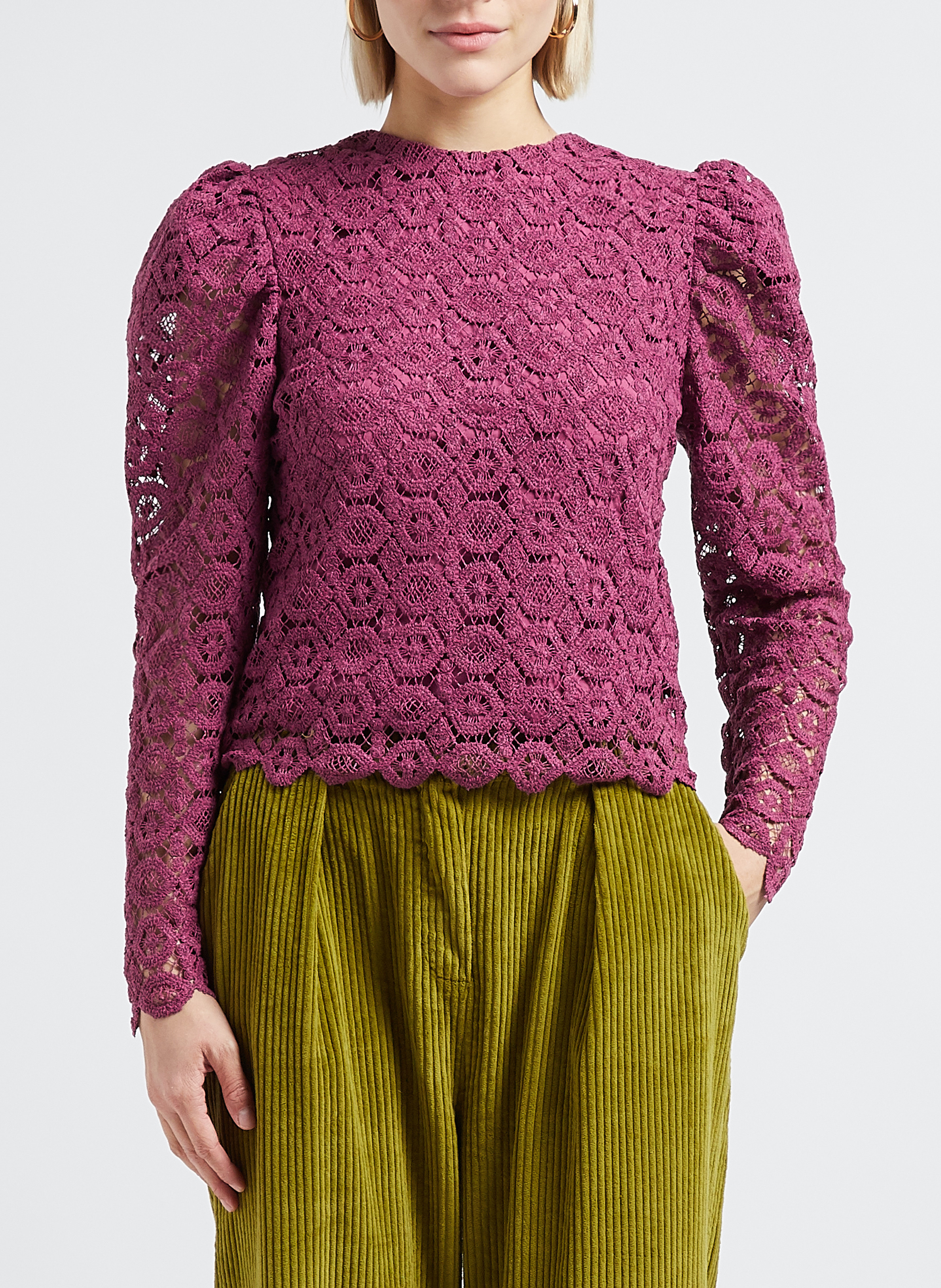 Gerade geschnittenes Rundhals-Bluse aus Spitze THE NEW SOCIETY Rosa