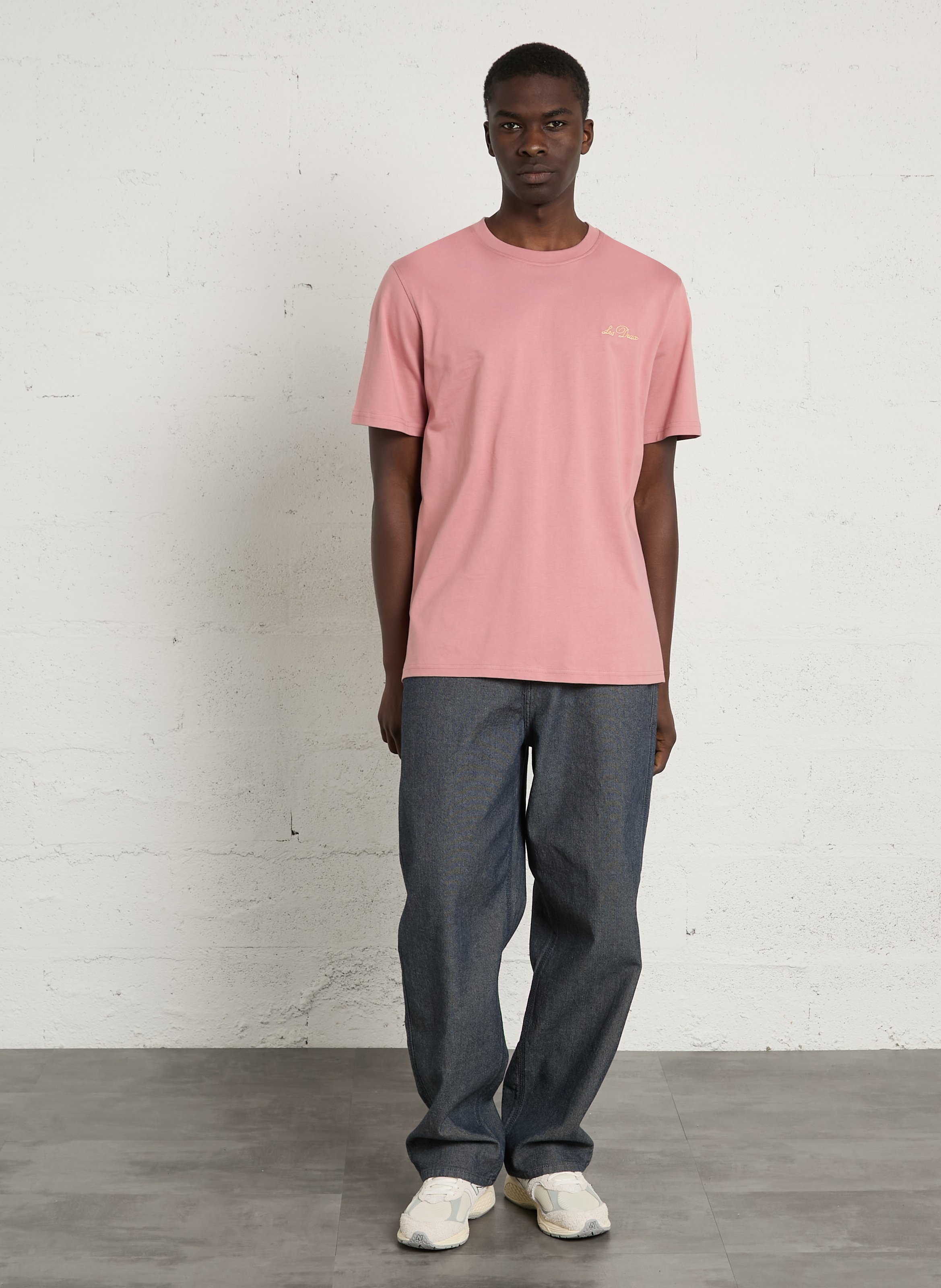 Straight round neck embroidered organic cotton t-shirt LES DEUX Pink