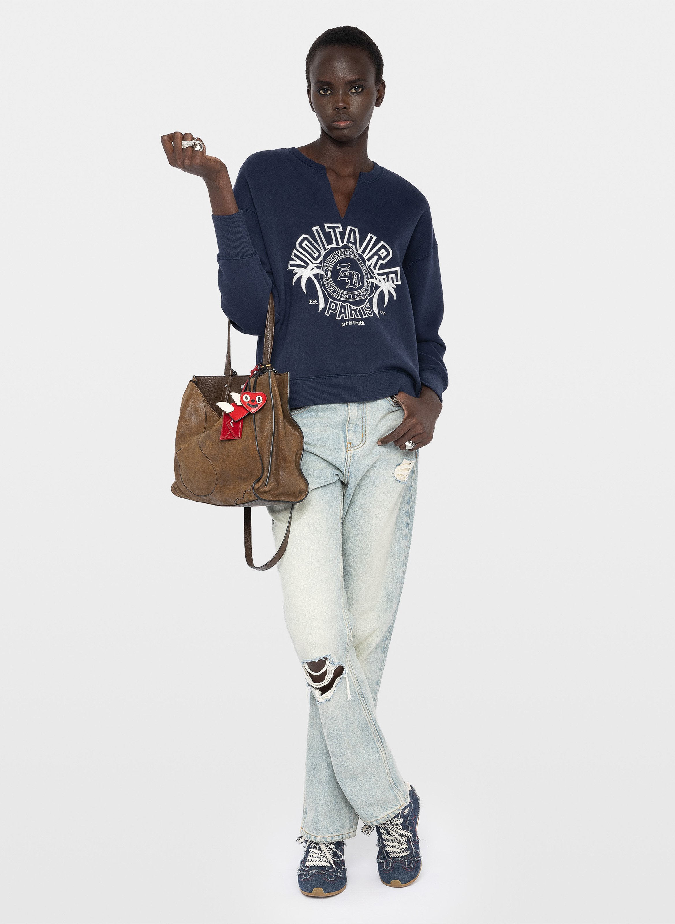 Sweat col rond droit brodé  ZADIG&VOLTAIRE Bleu