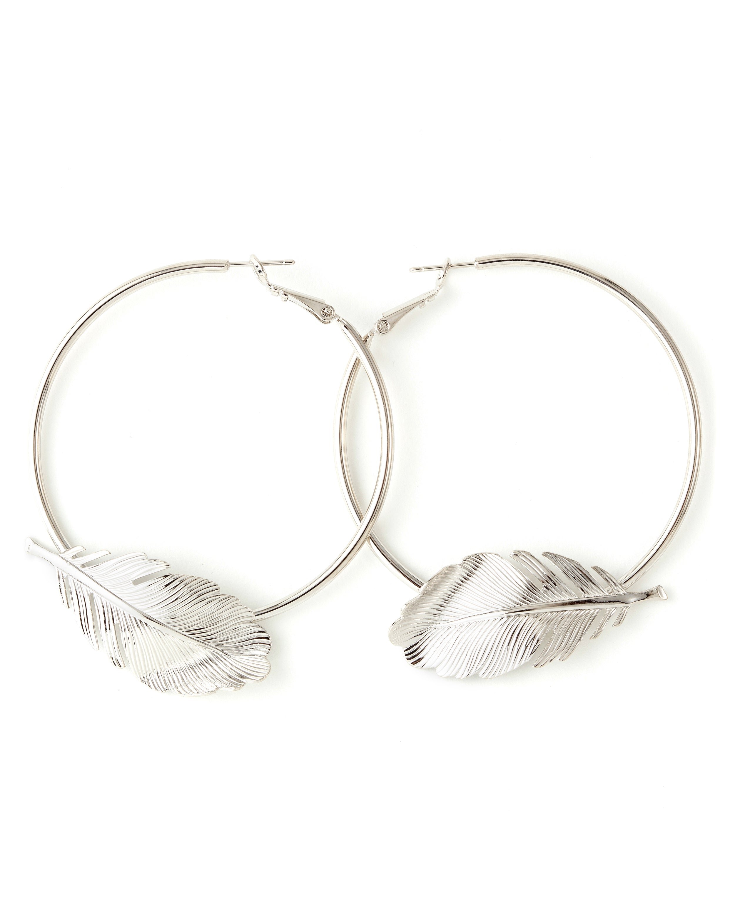 Silver-plated leaf hoop earrings ZÉPHYR Argent