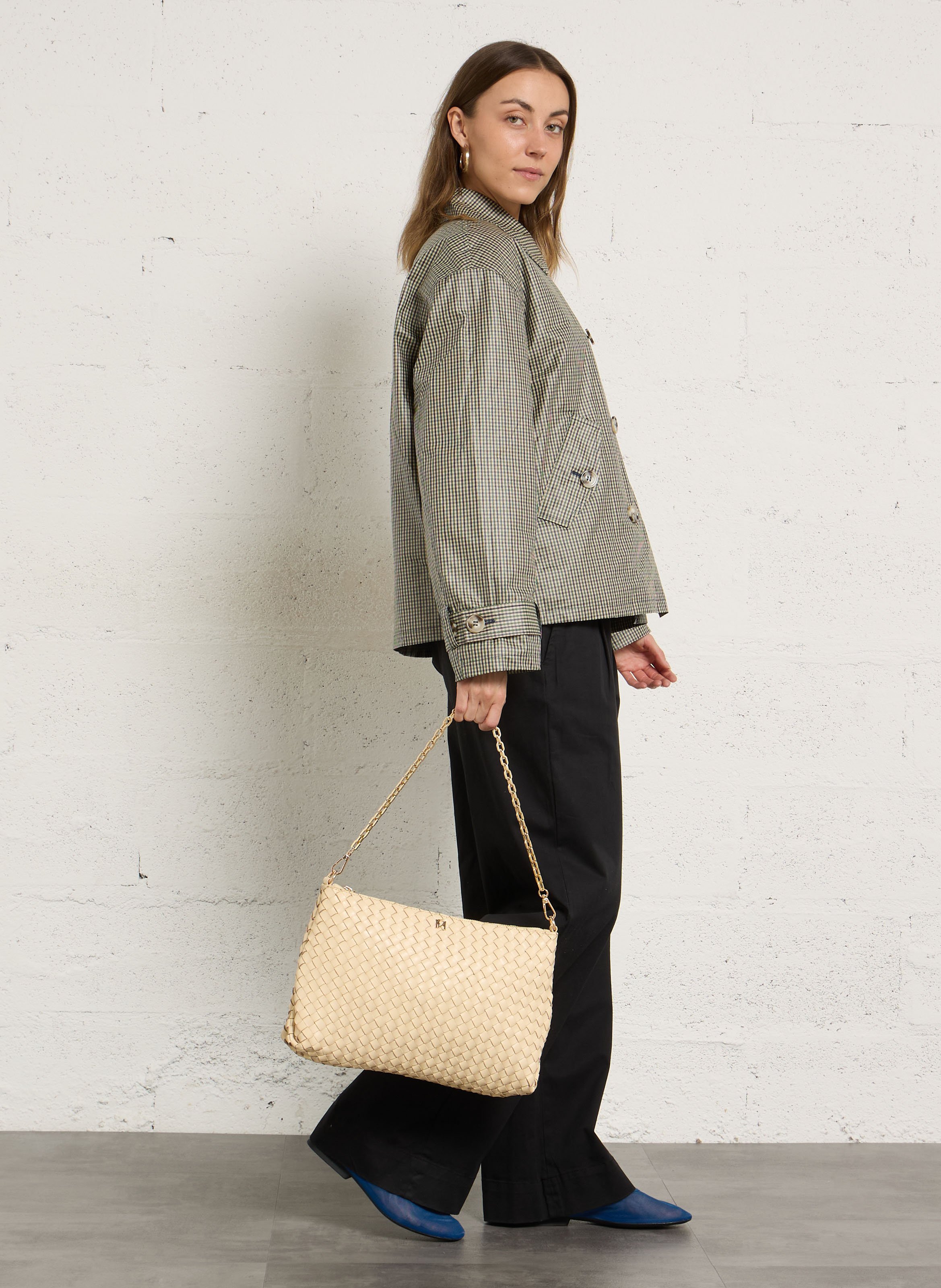 Braided leather shoulder bag PETITE MENDIGOTE Blue