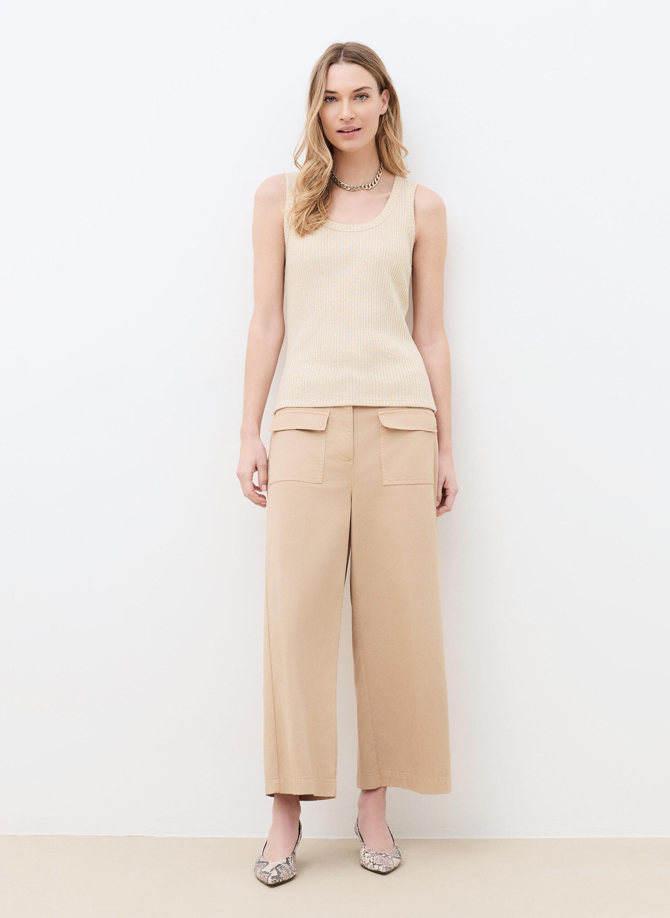 Débardeur col rond en coton mélangé CAROLL Beige