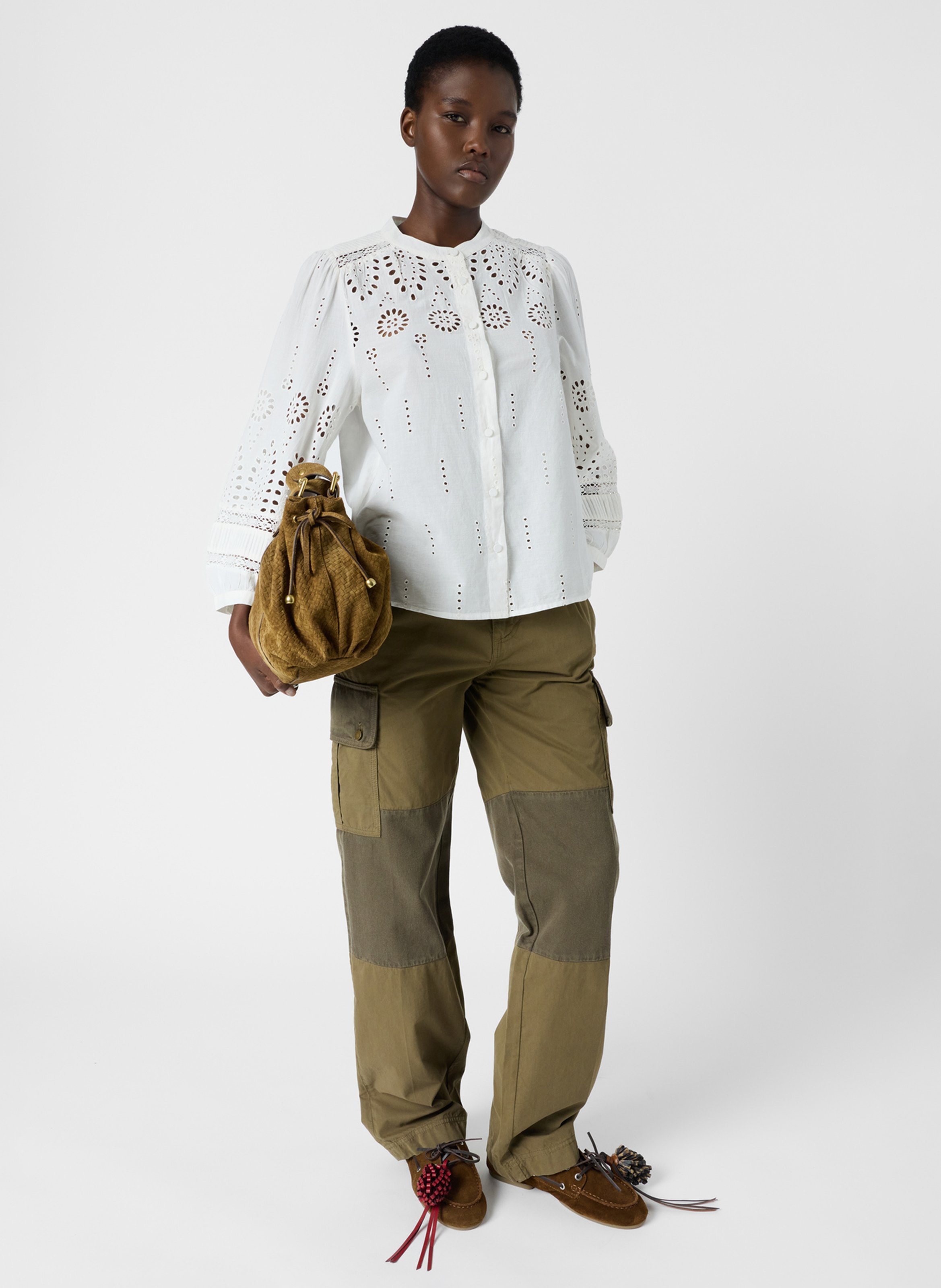 Gerade geschnittene Bluse mit Rundhalsausschnitt aus bestickter Baumwolle GERARD DAREL Beige