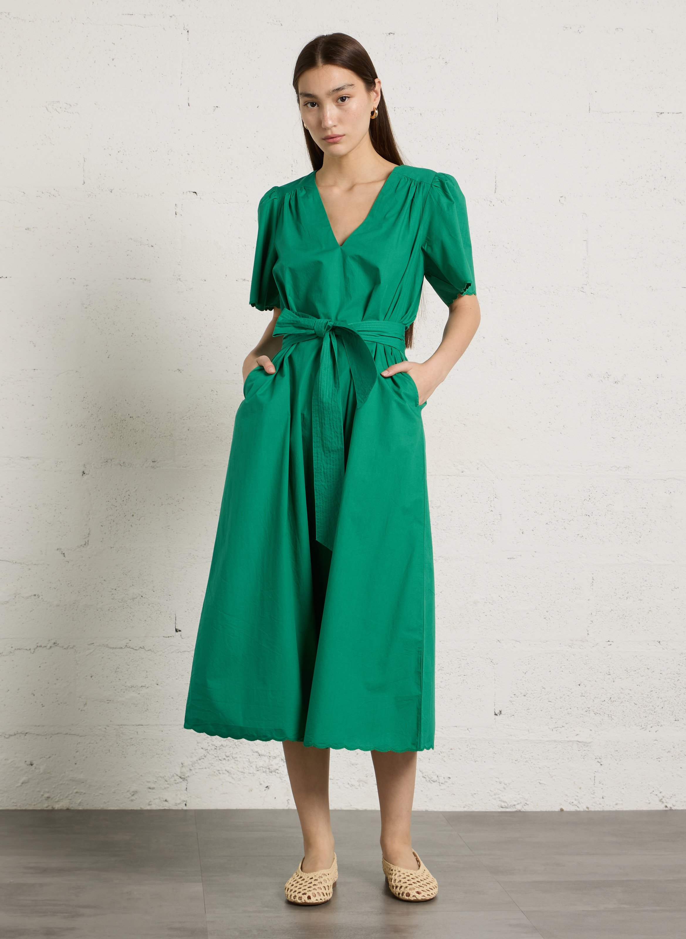 Ausgestelltes Maxikleid aus Baumwolle BELLEPIECE Grun