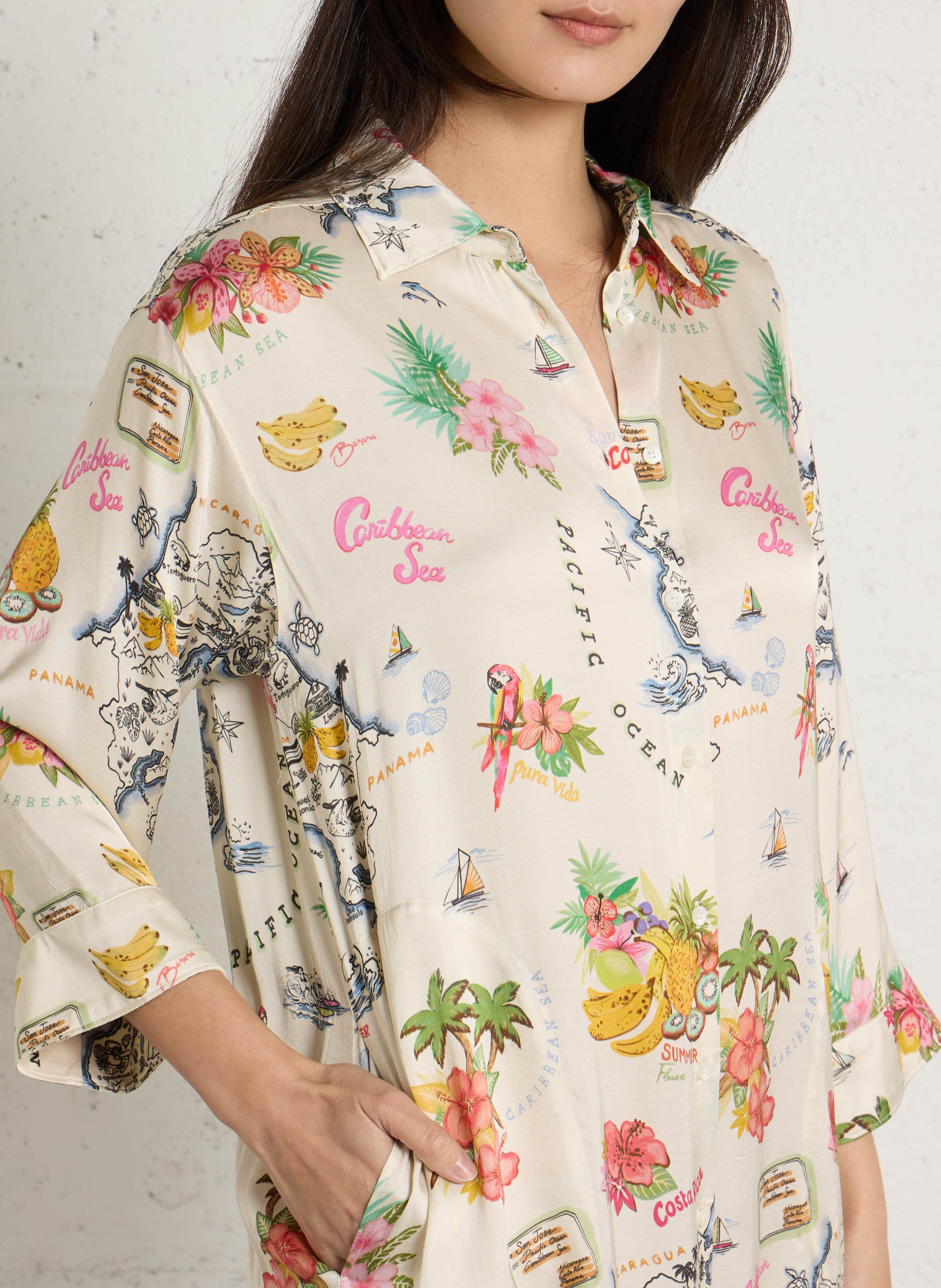 Long dress with classic collar and print HARTFORD Multicolored