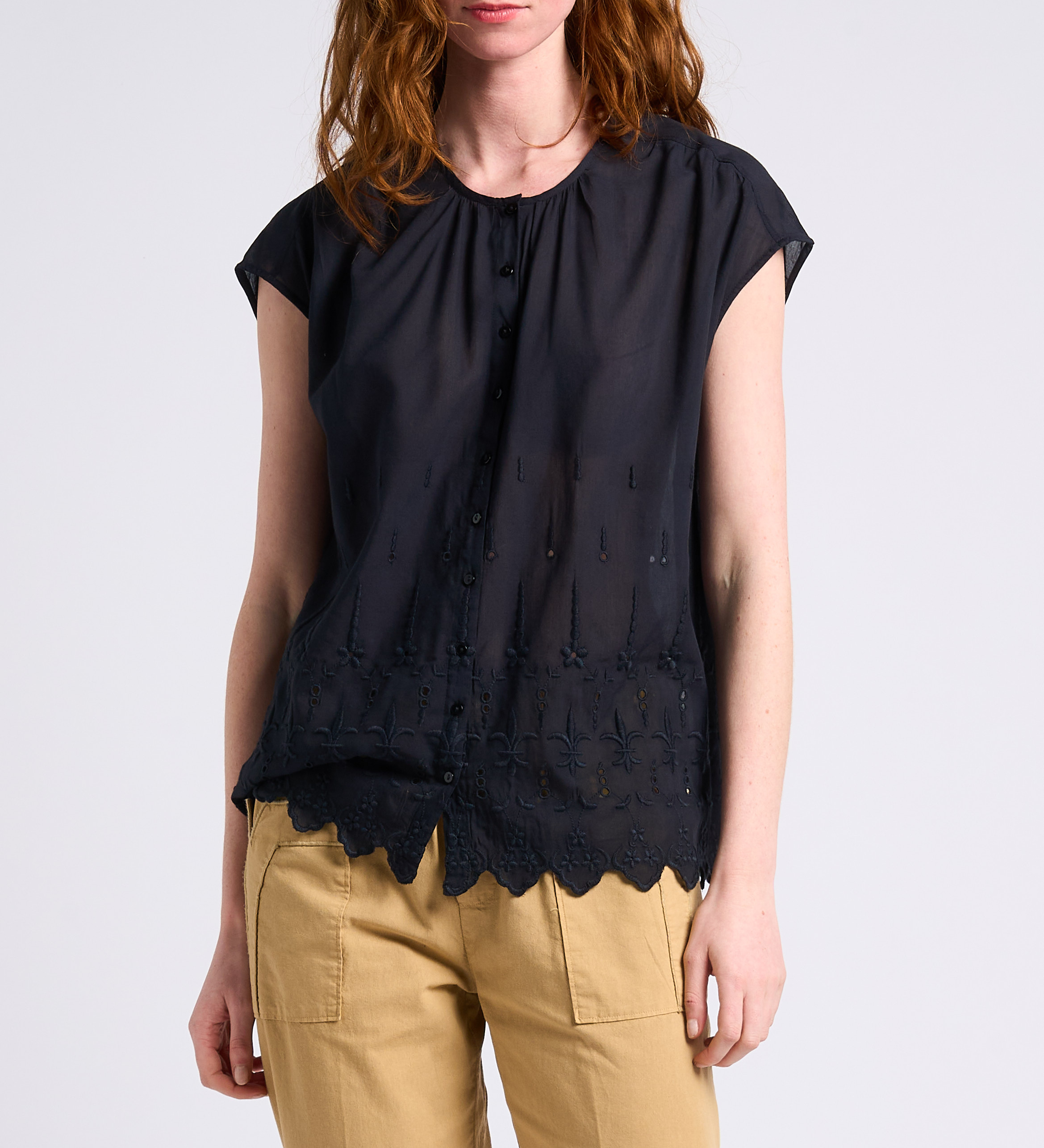 Chemise ample col rond en coton SWILDENS Noir