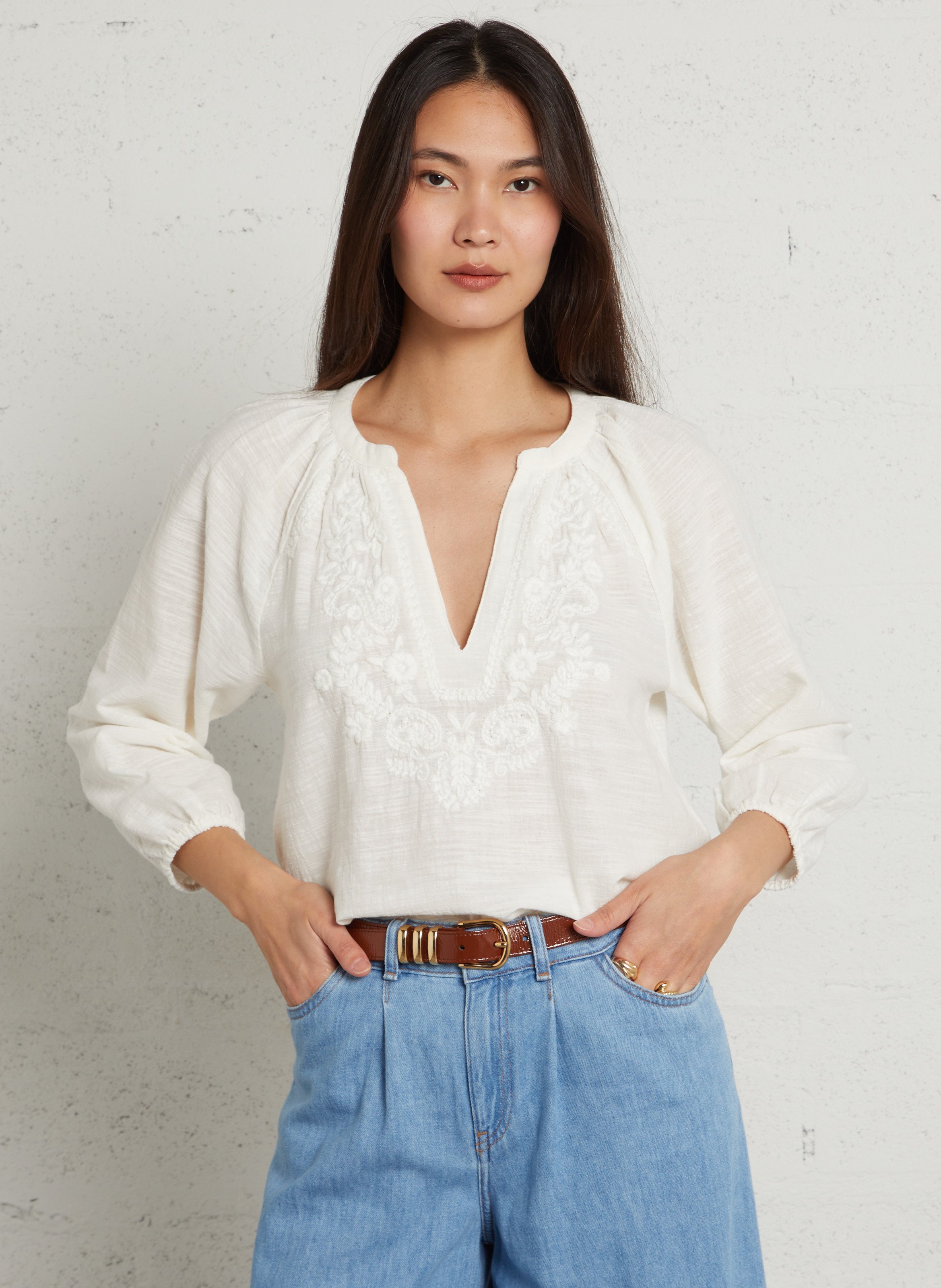 Straight-fit, katoenen blouse met V-hals MAISON 123