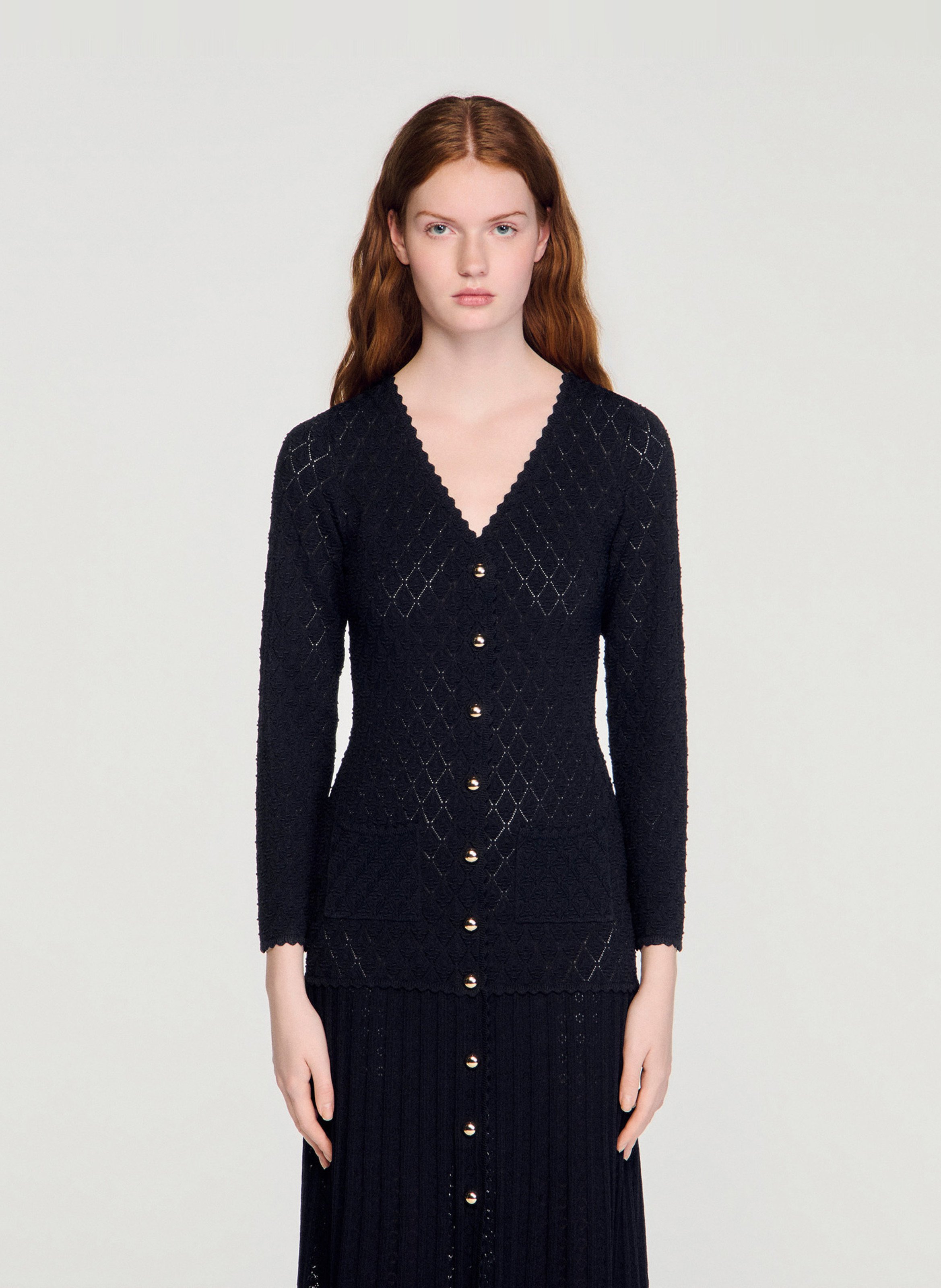 Robe longue col v  SANDRO Noir