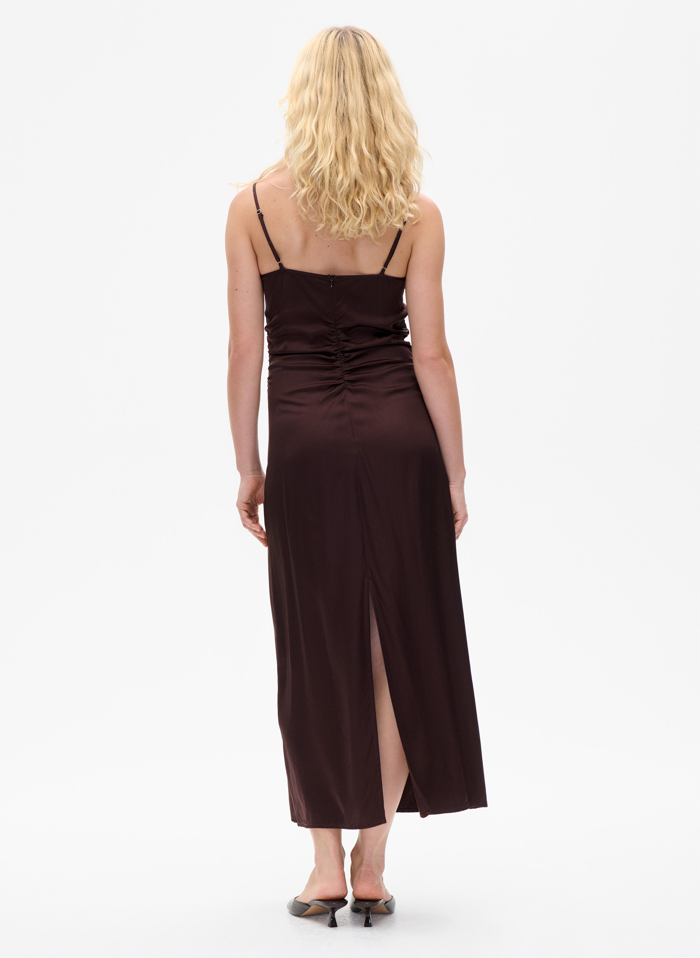Long satin dress with V-neck BAUM UND PFERDGARTEN Brown