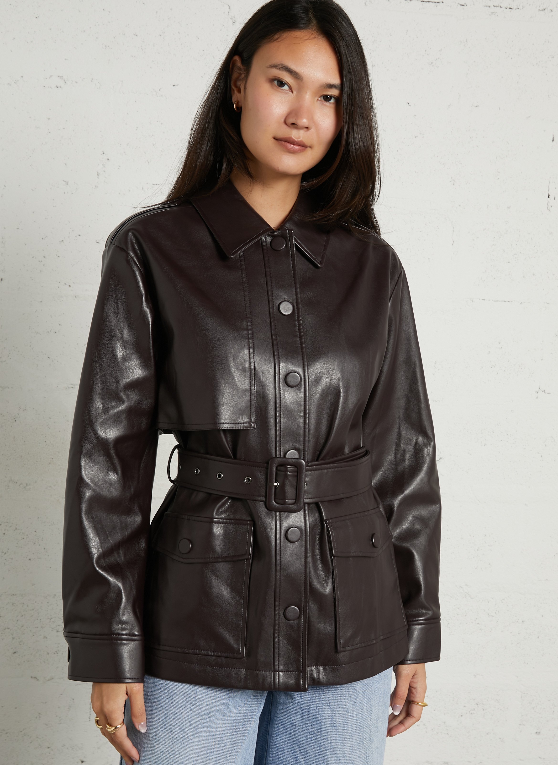 Veste col classique effet cuir SUNCOO Prune
