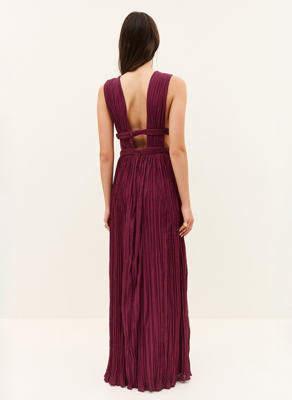 Sleeveless solid color pleated maxi dress BA&SH Pink
