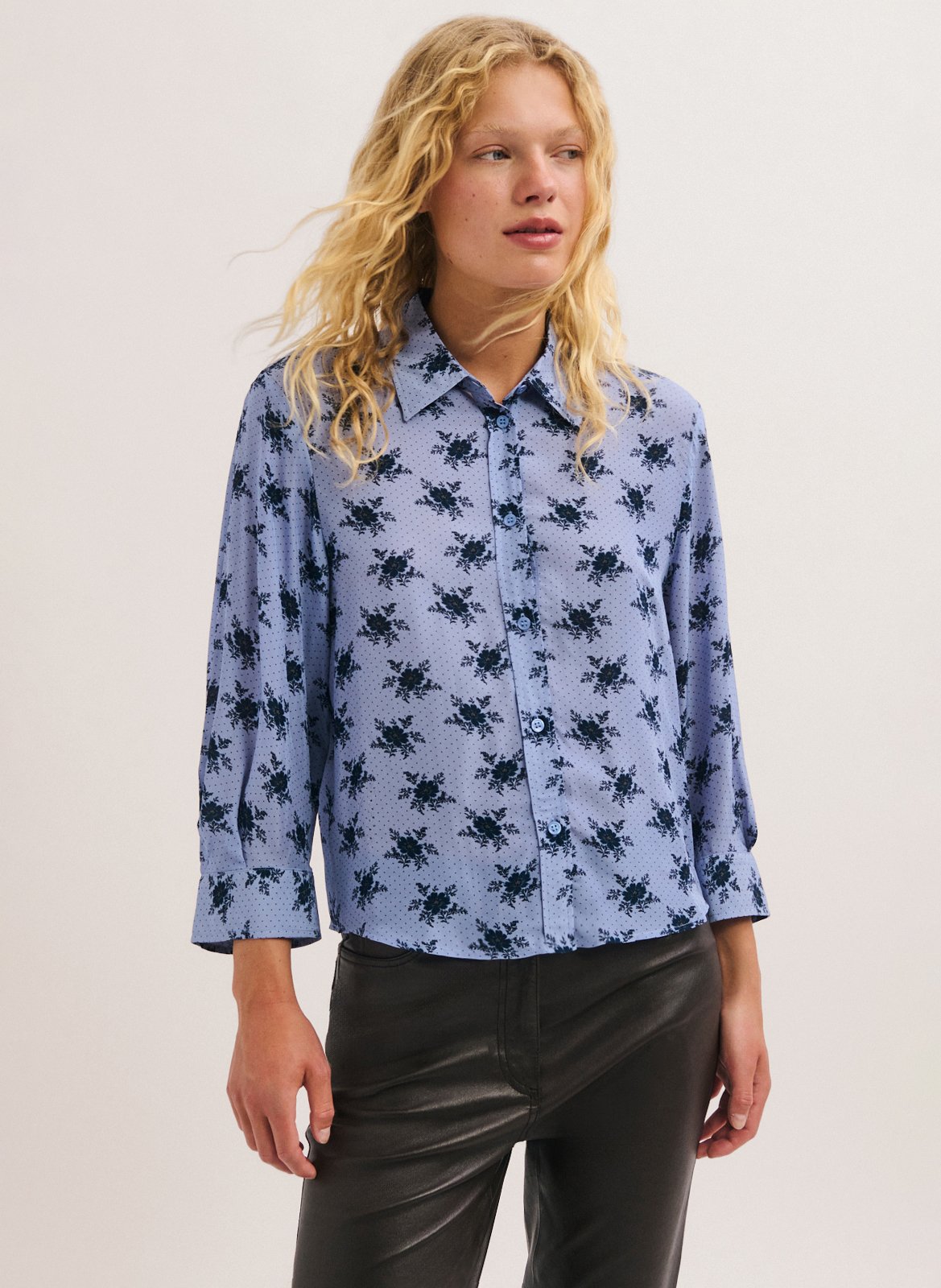 Straight printed shirt with classic collar PABLO Blue