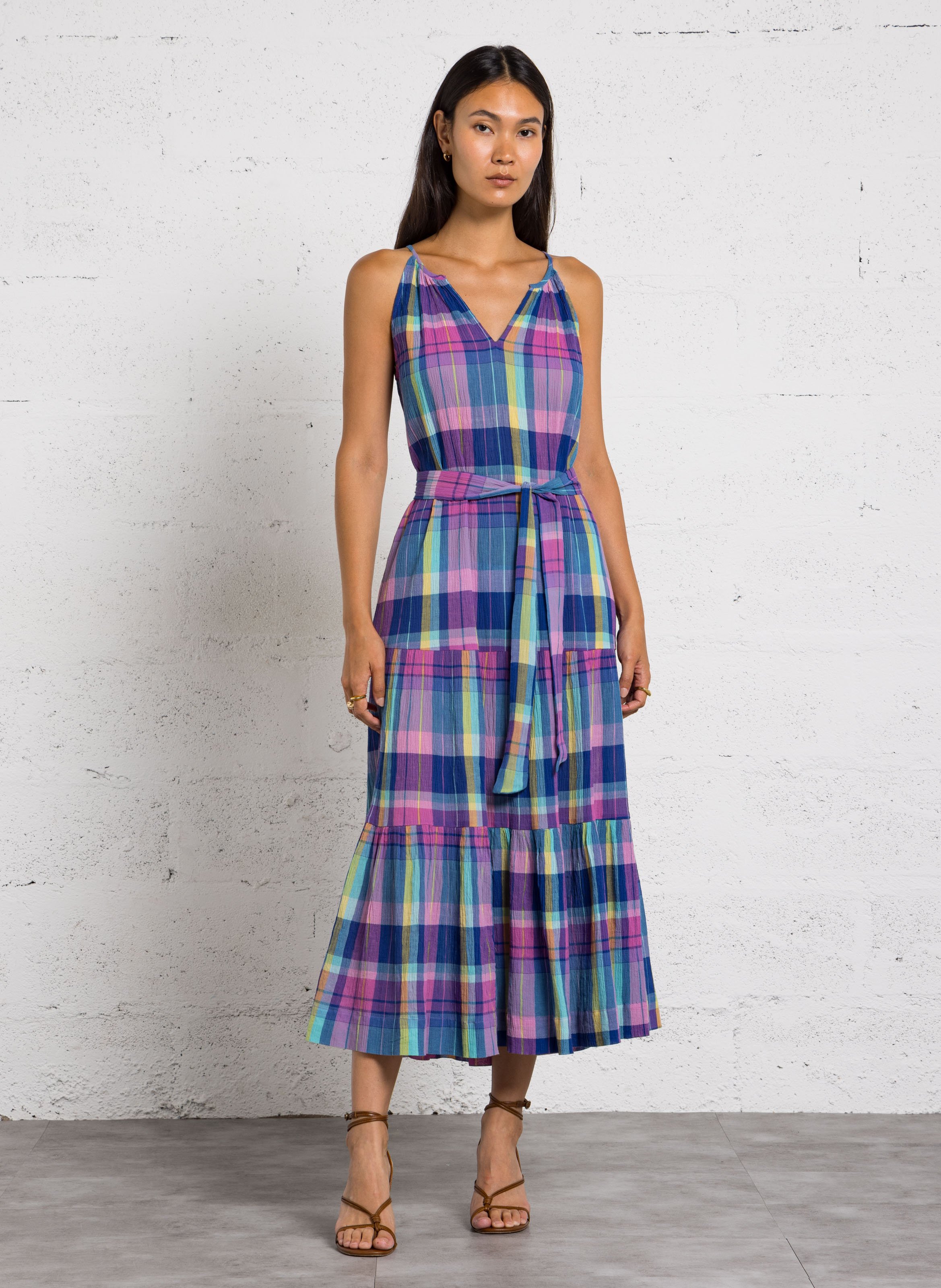 Long cotton V-neck dress MAISON 123 Blue
