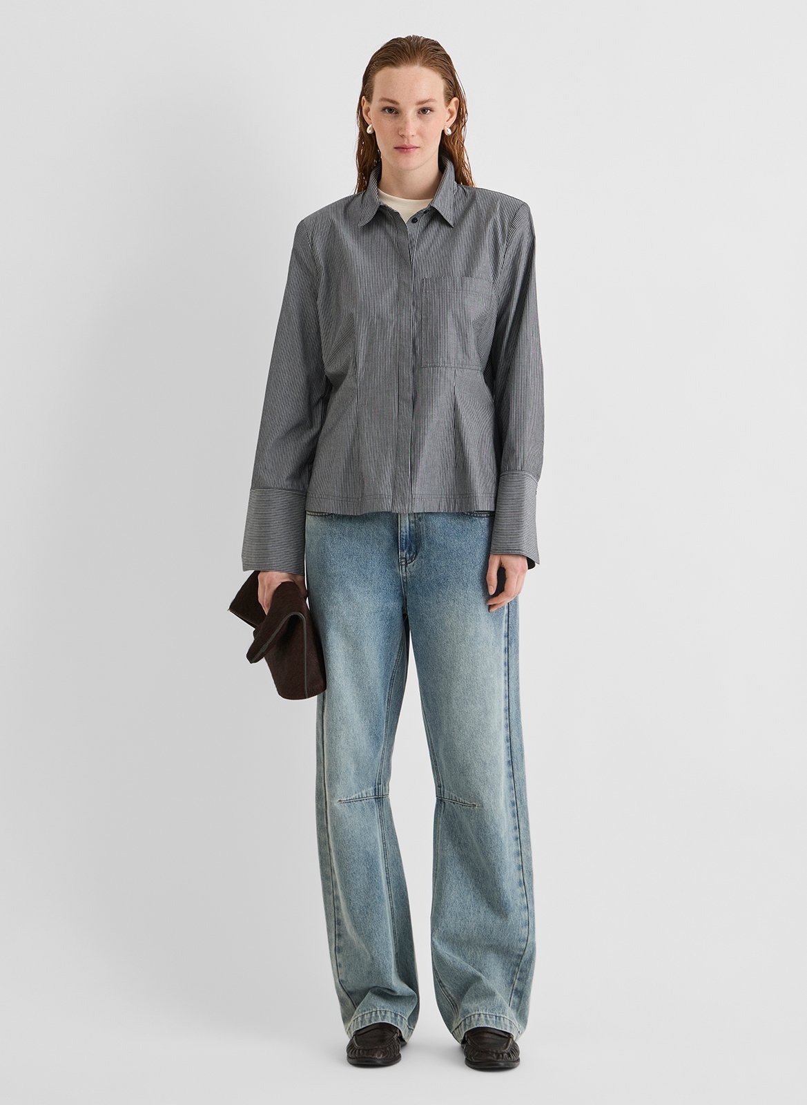 Fitted cotton shirt with classic collar ROUGE EDIT Grey