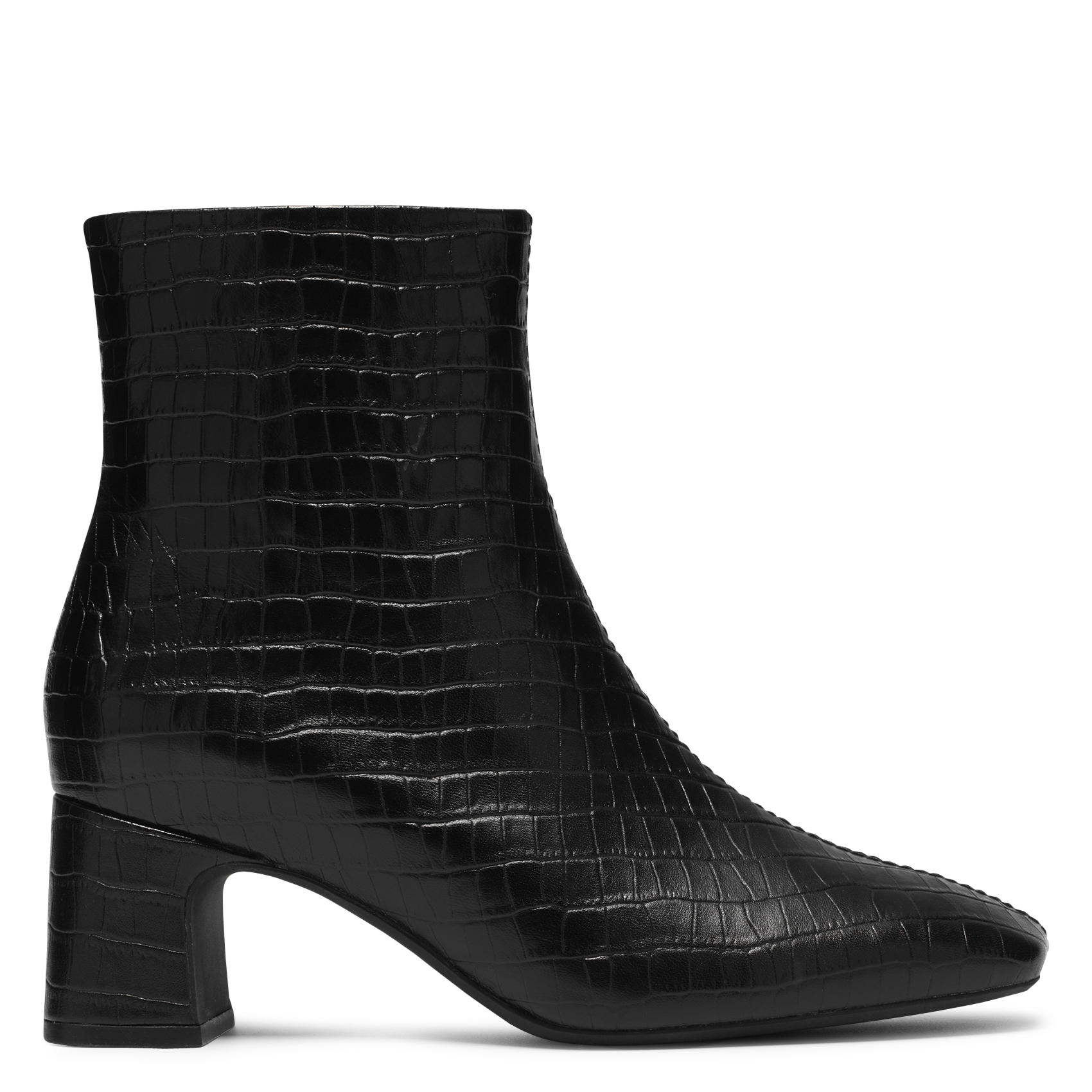 Square-toe croc-effect leather ankle boots CLARKS Black