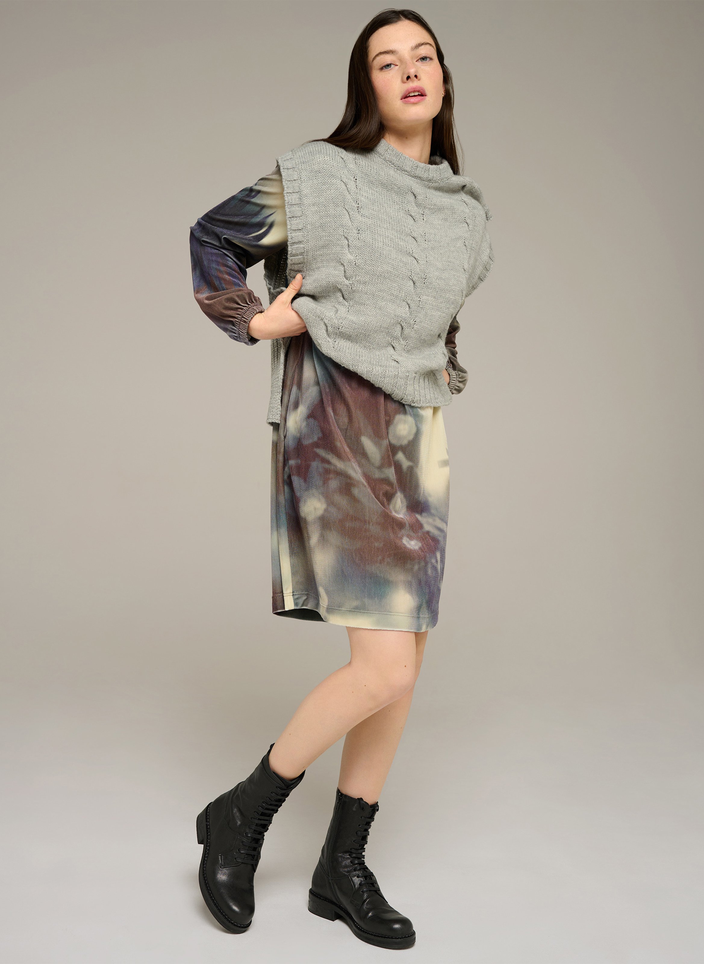Robe courte col rond à imprimé COTELAC ACOTE Noir