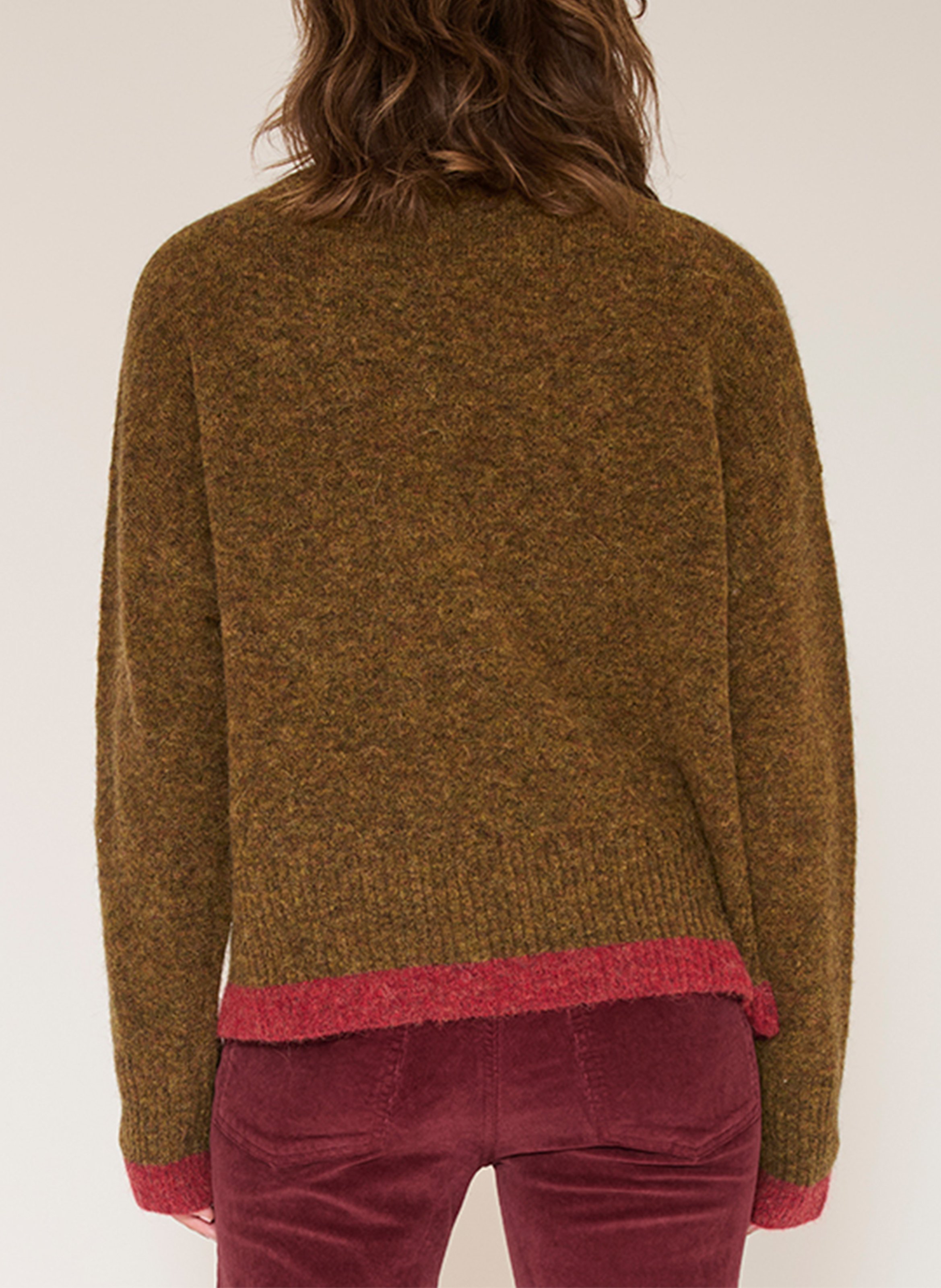 Weiter Wollmix-Pullover mit Stehkragen MKT Khaki