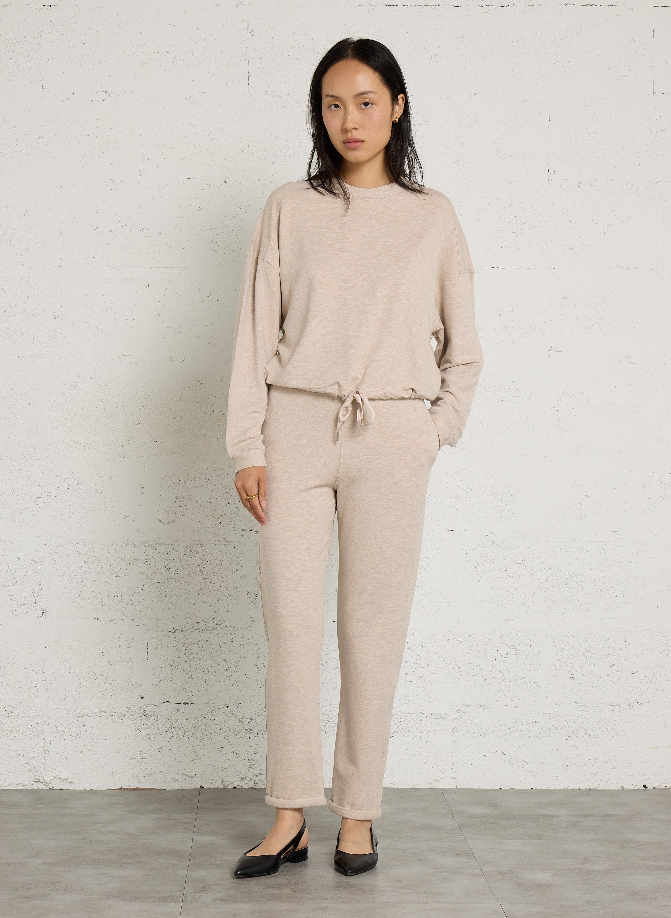 Weites Sweatshirt mit Rundhalsausschnitt MAJESTIC FILATURES Beige