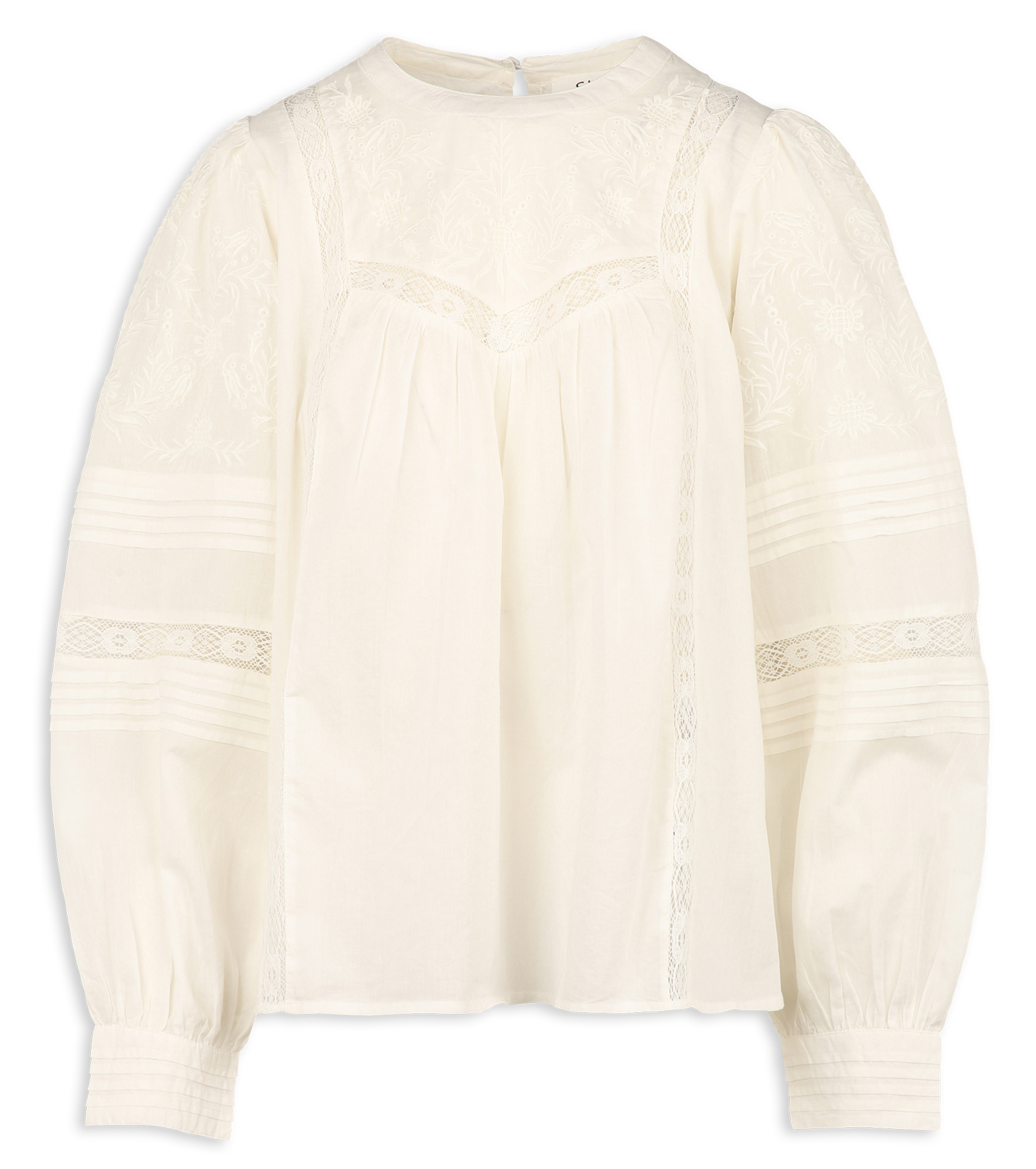 Straight round-neck cotton lace blouse SUD EXPRESS White