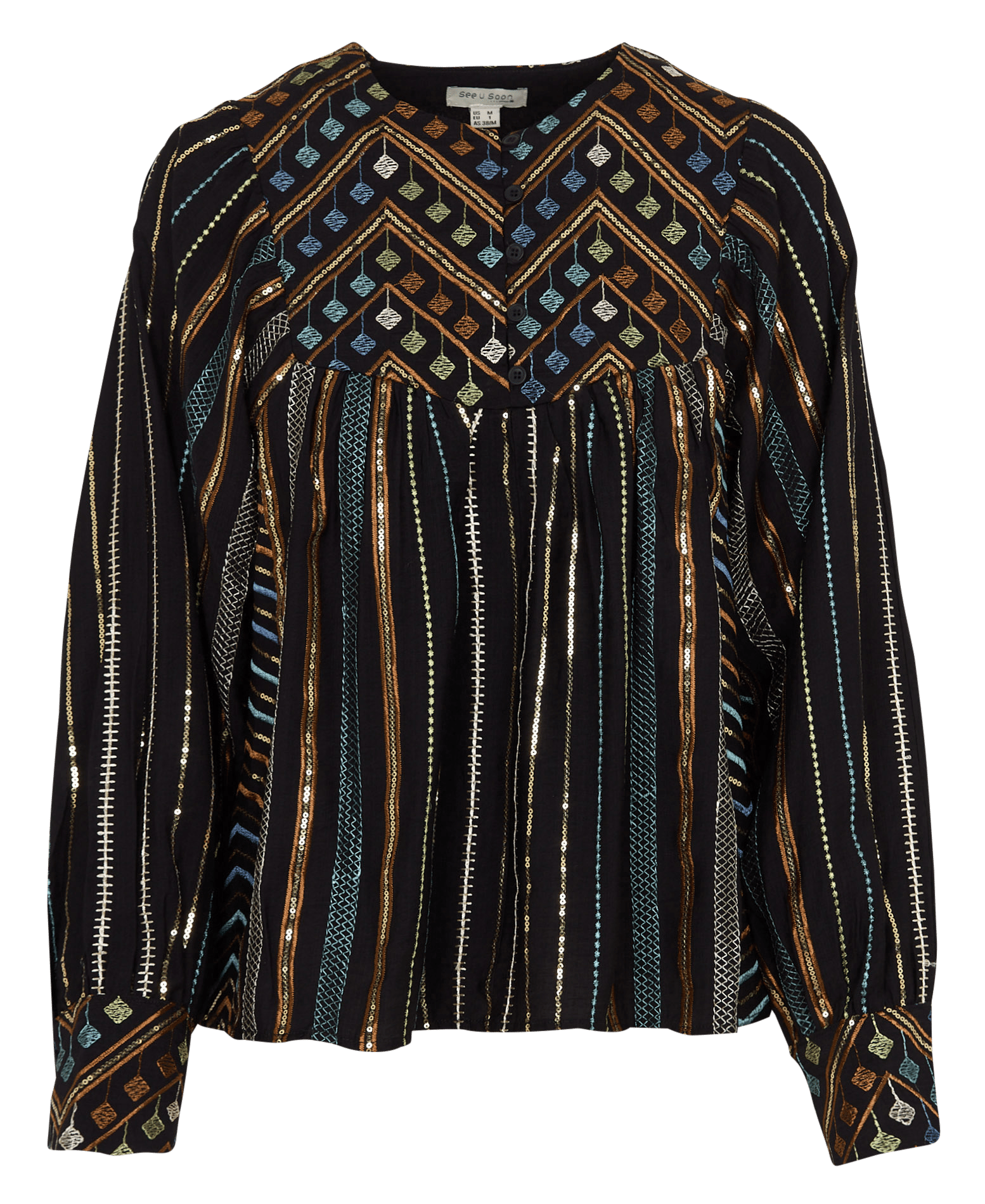 Blouse met ronde hals en borduursel SEE U SOON Zwart
