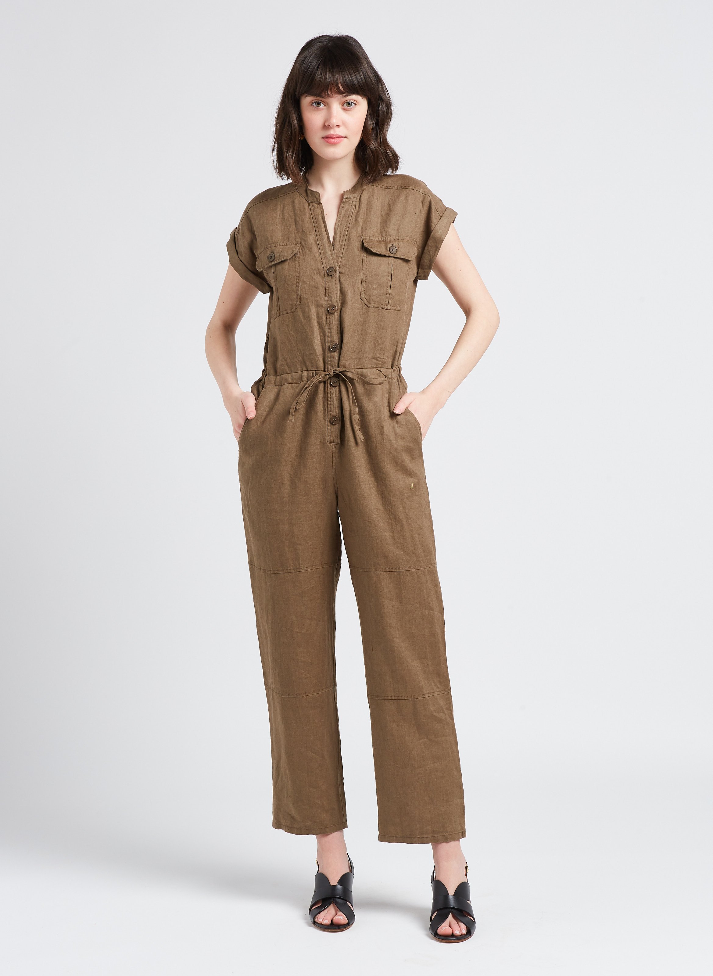 henley tie waist jumpsuit