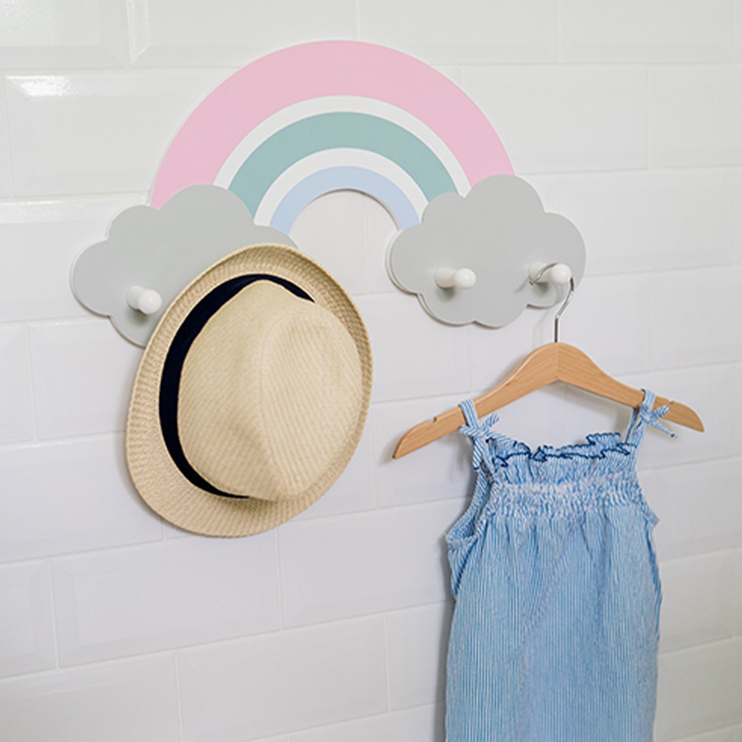 Wooden rainbow wall-mounted coat rack KINDSGUT Pink