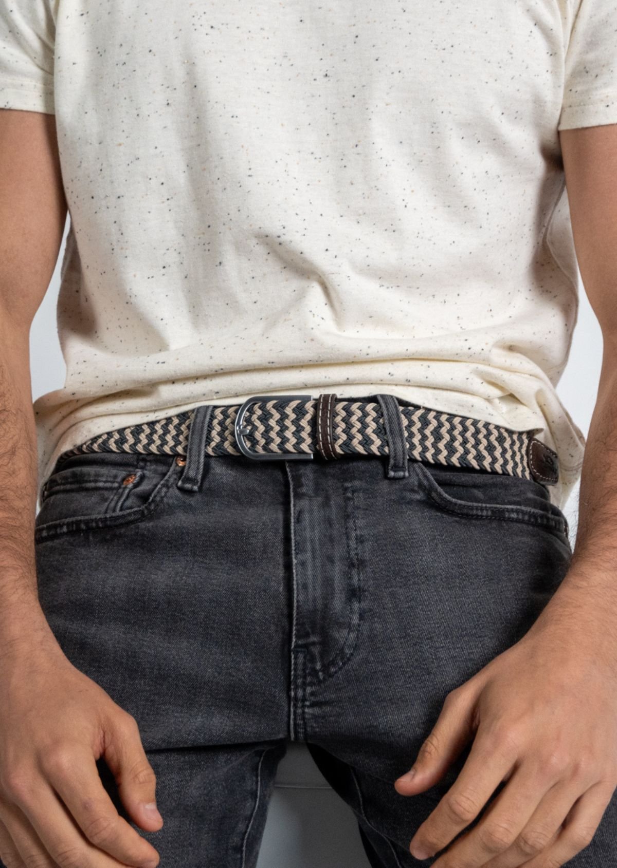 Multicolored braided elastic belt BILLYBELT Grey