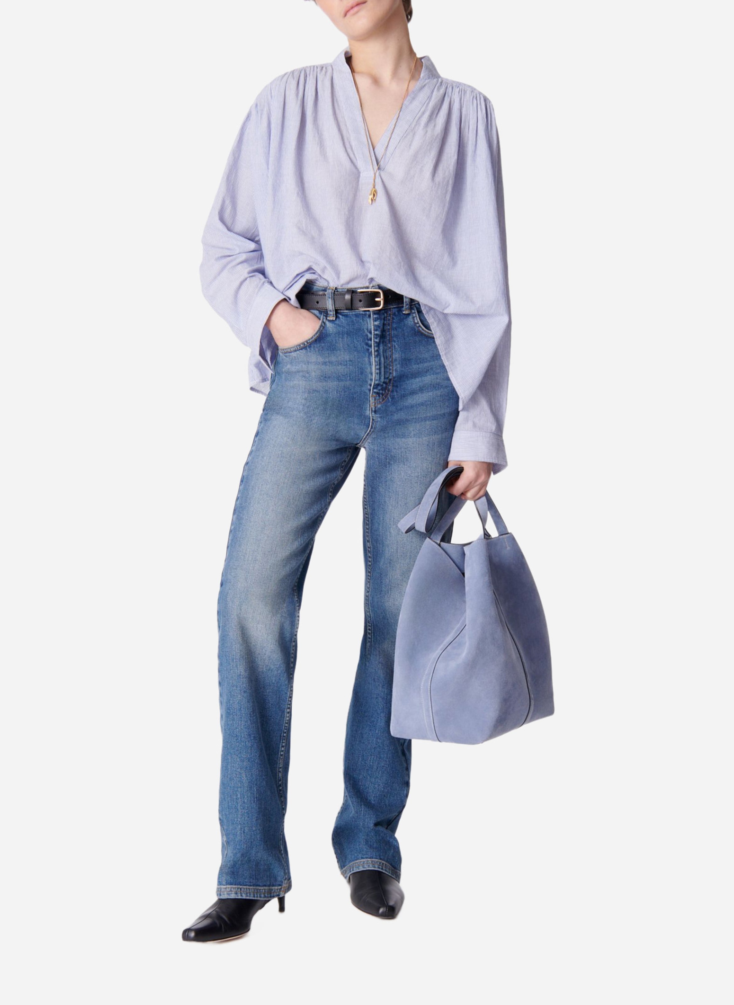 Ruimvallende, katoenen blouse met V-hals VANESSA BRUNO Blauw