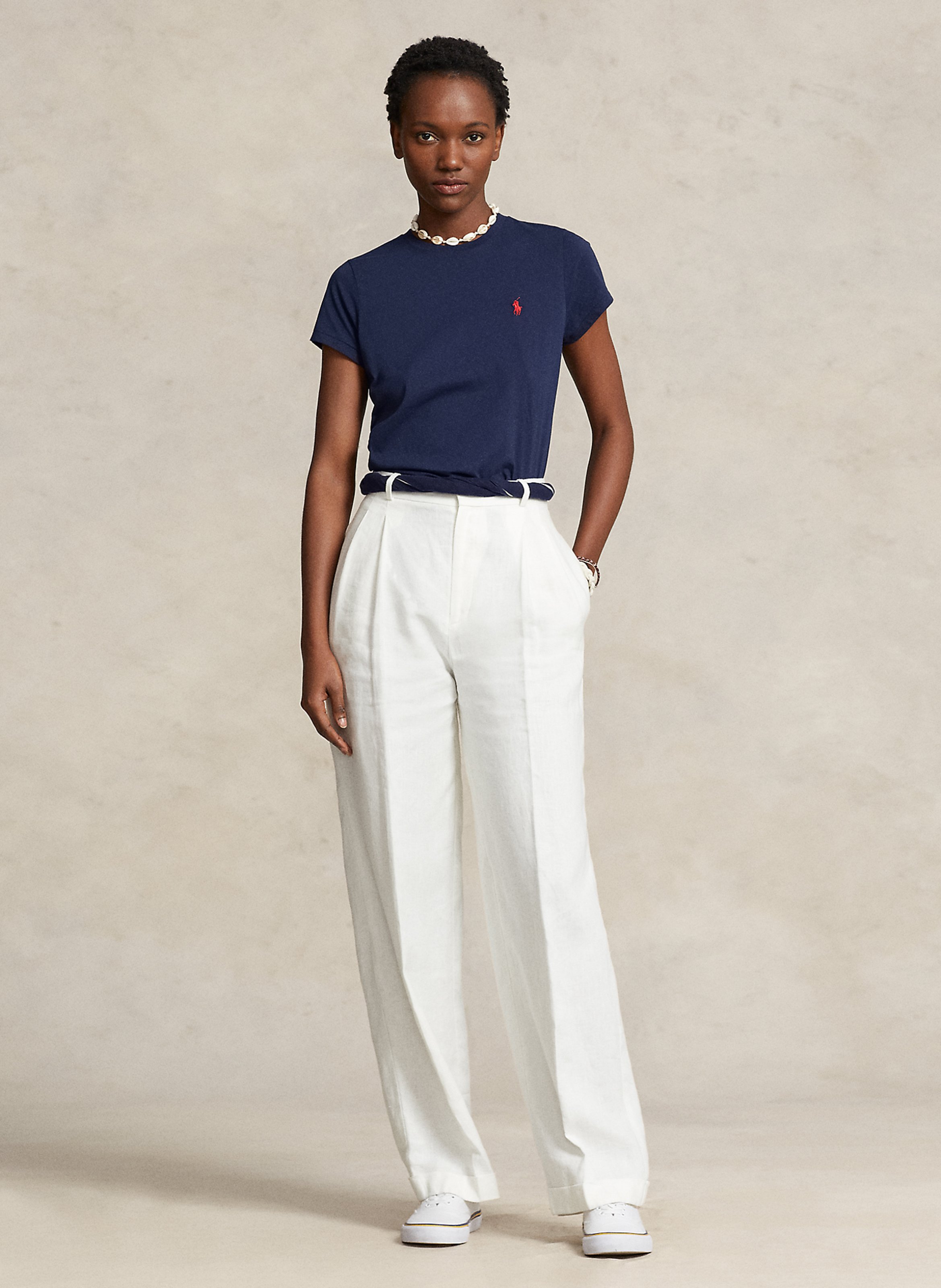 Tee-shirt col rond brodé en coton POLO RALPH LAUREN Bleu