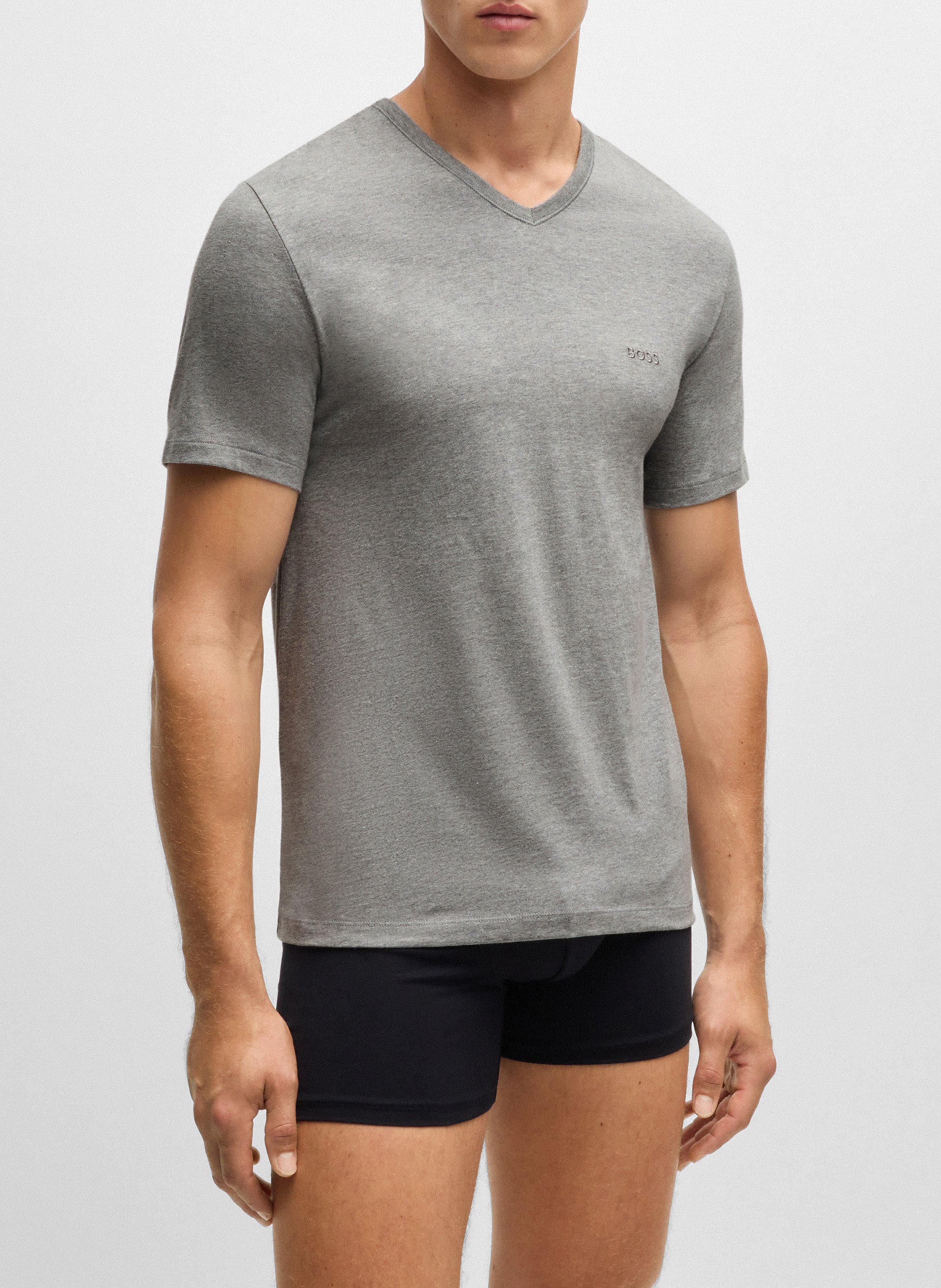 Pack of 3 cotton embroidered V-neck T-shirts BOSS Multicolored