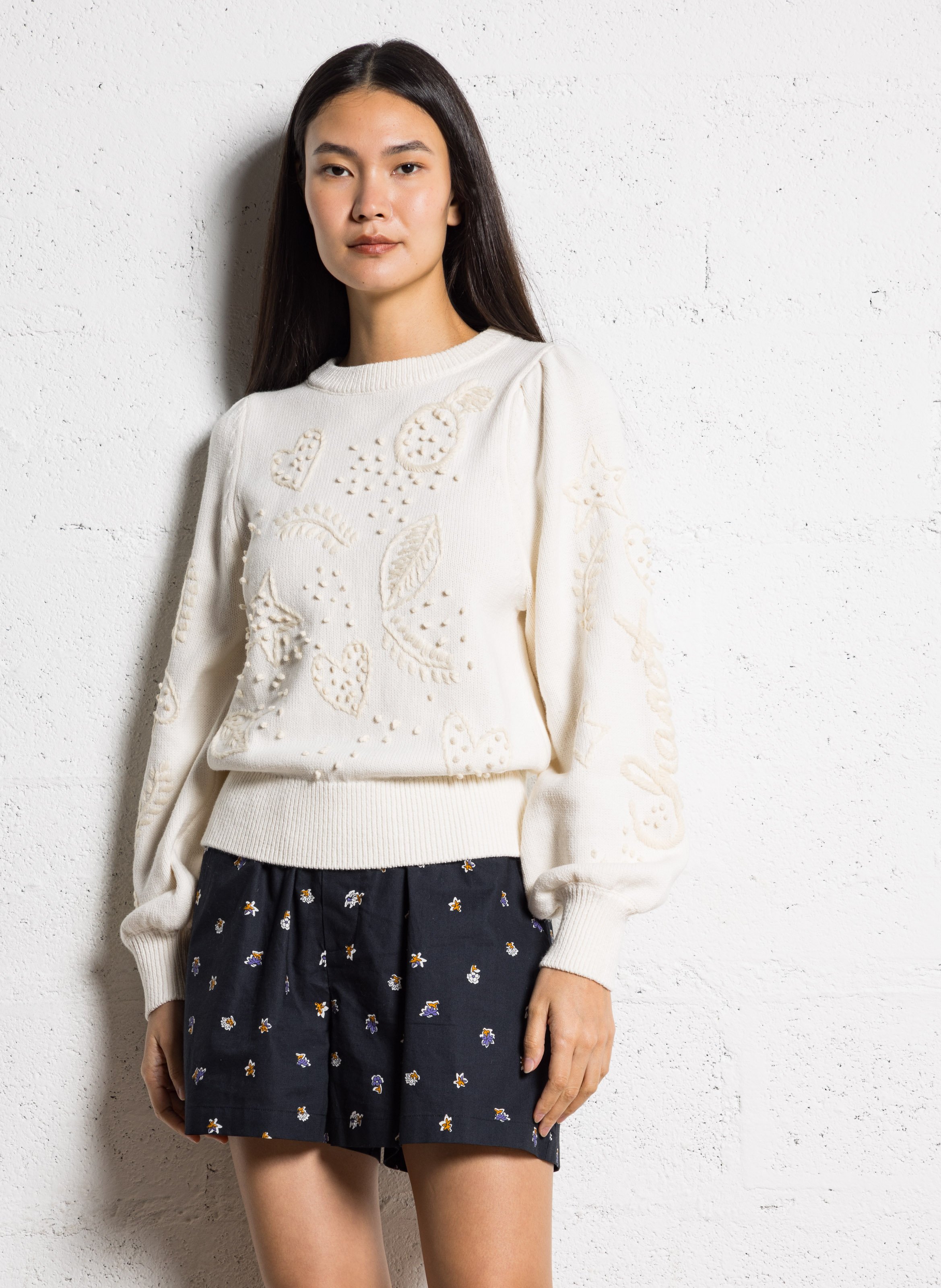 Trui met ronde hals en borduursel FABIENNE CHAPOT Wit