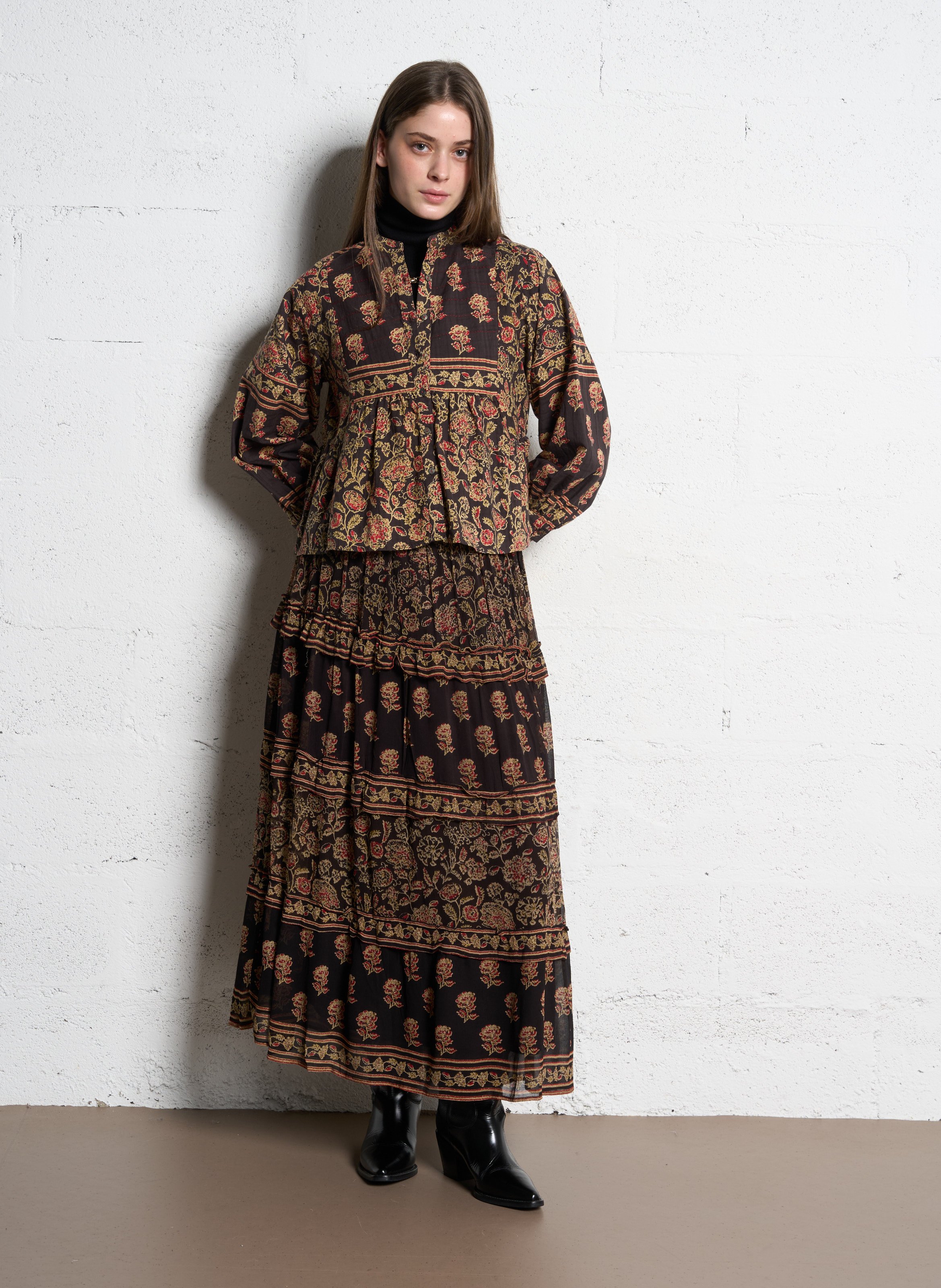 Flared buttoned blouse with patterns MAISON HOTEL Multicolored