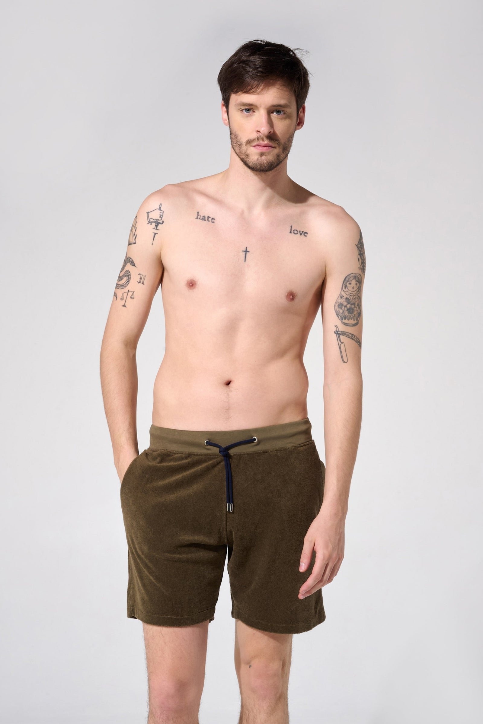 Plain swim shorts with elasticated waistband APNEE Khaki