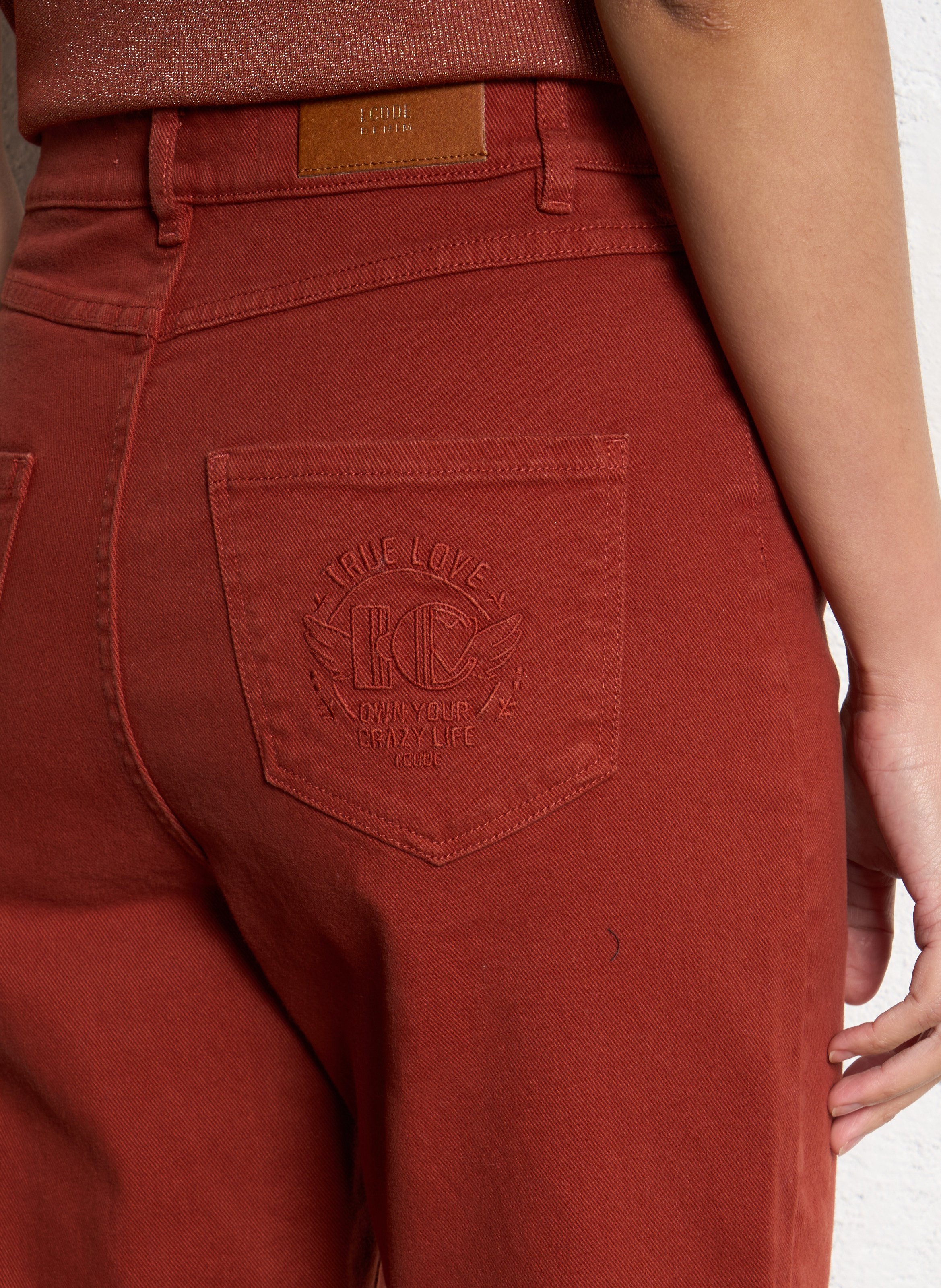 Jean boyfriend taille haute en coton mélangé I CODE Rouge