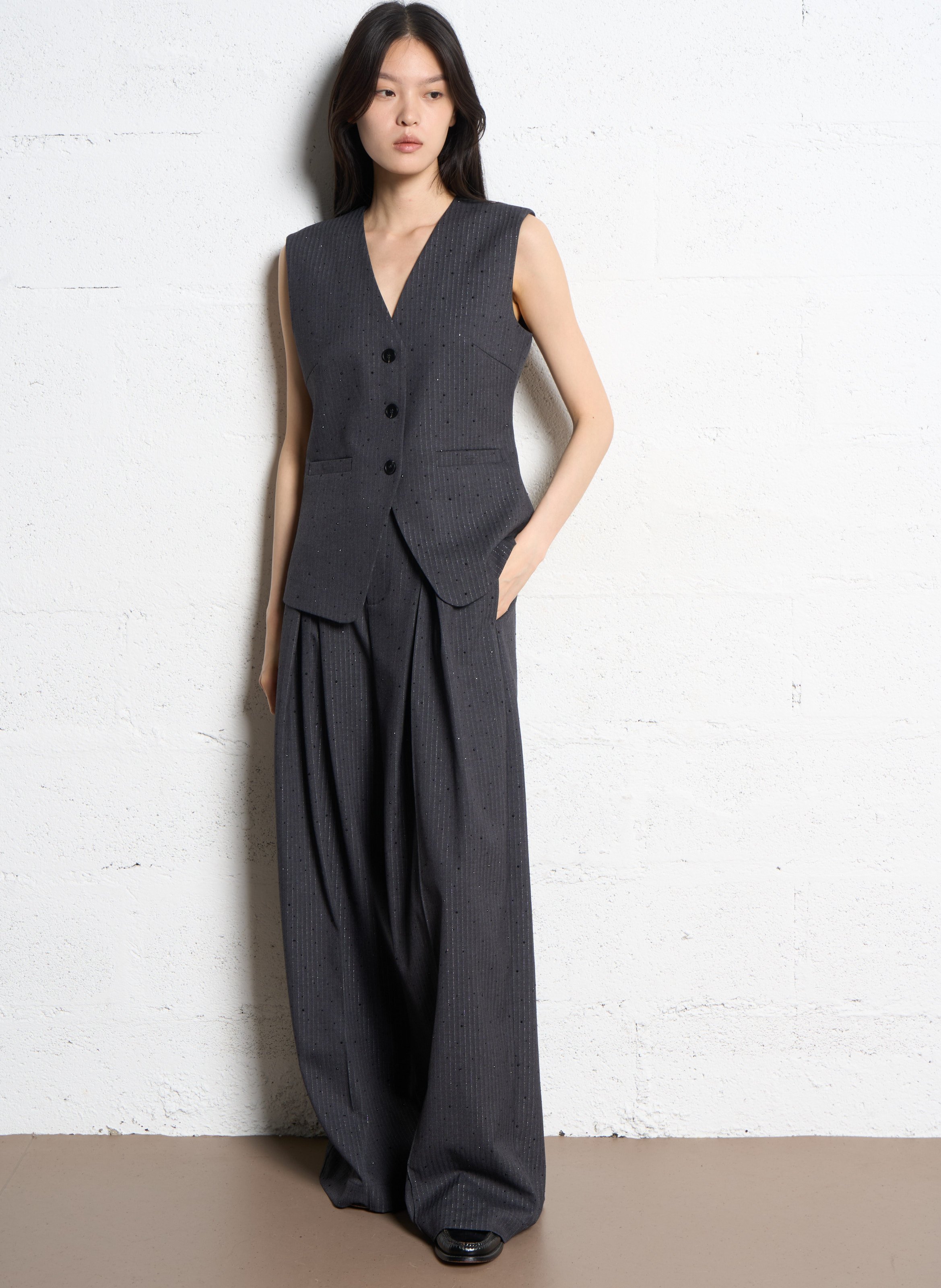 Pantalon large à rayures SUNCOO Gris