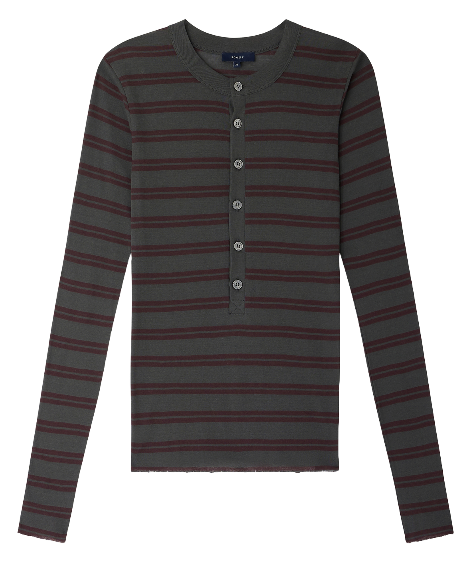 Tee-shirt col rond rayé en coton SOEUR Prune