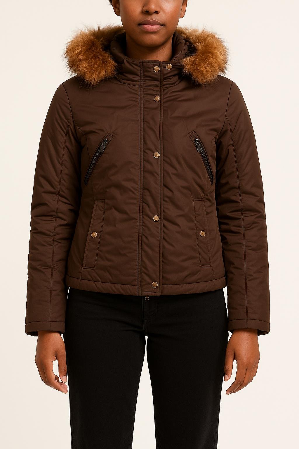 Lightweight quilted padded jacket with high neck MONCLER - Seconde Main Brown