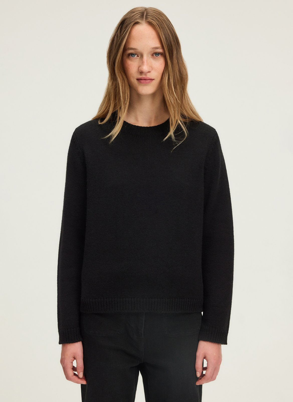 Straight round-neck knit sweater PABLO Black