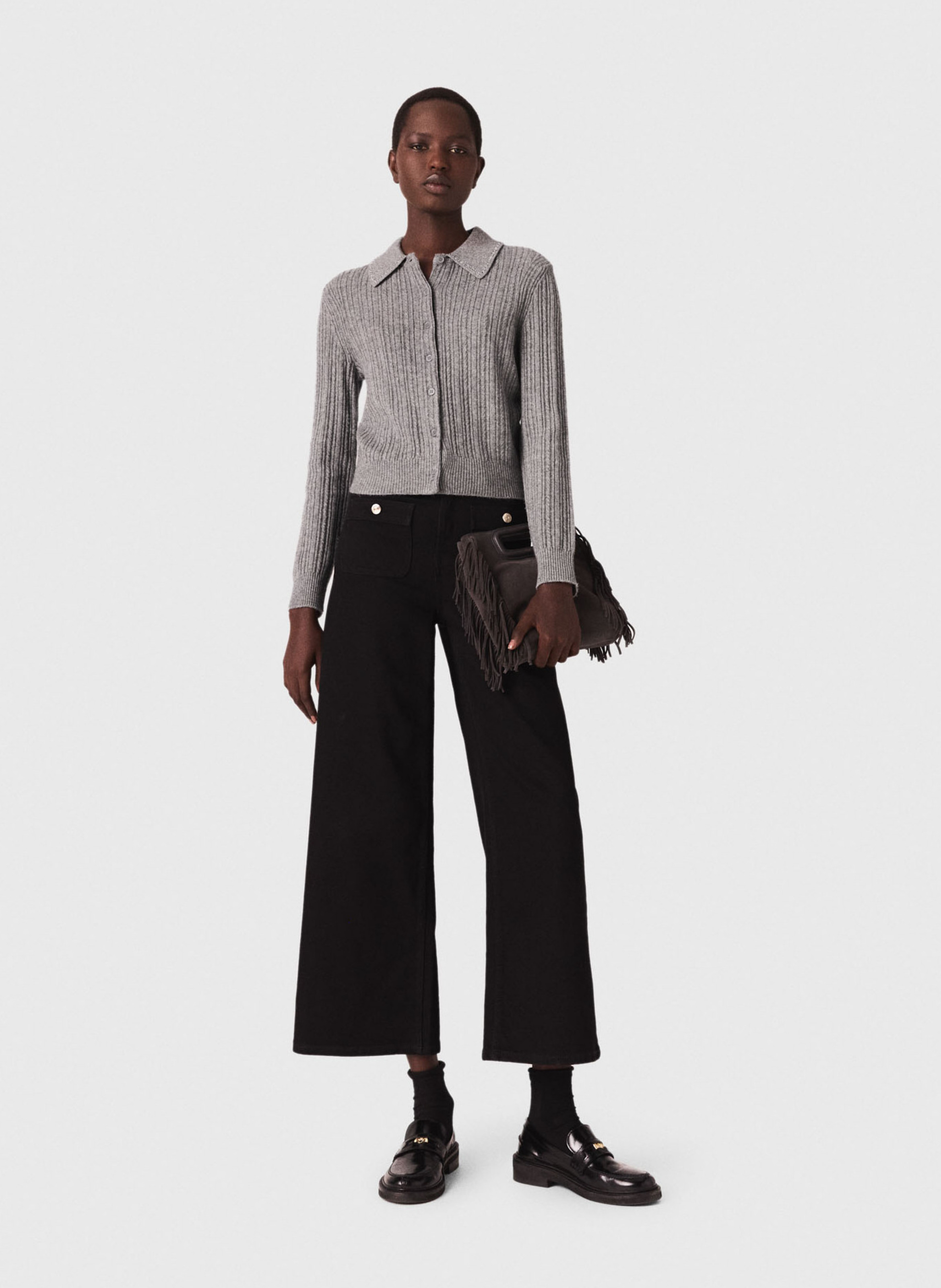 Wijde jeans - katoenblend MAJE Zwart