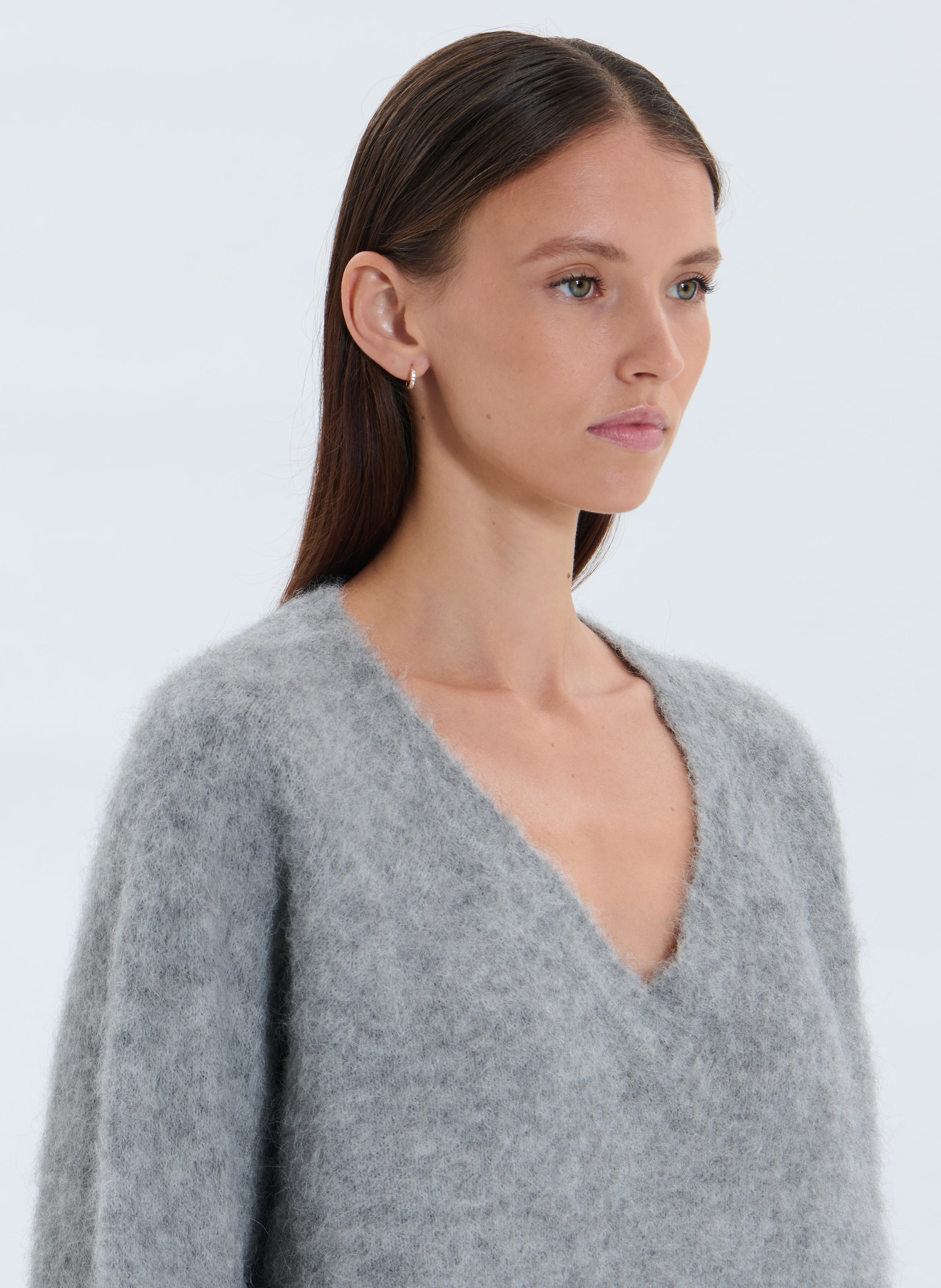 Pull oversize col V en laine mélangée ZAPA Gris