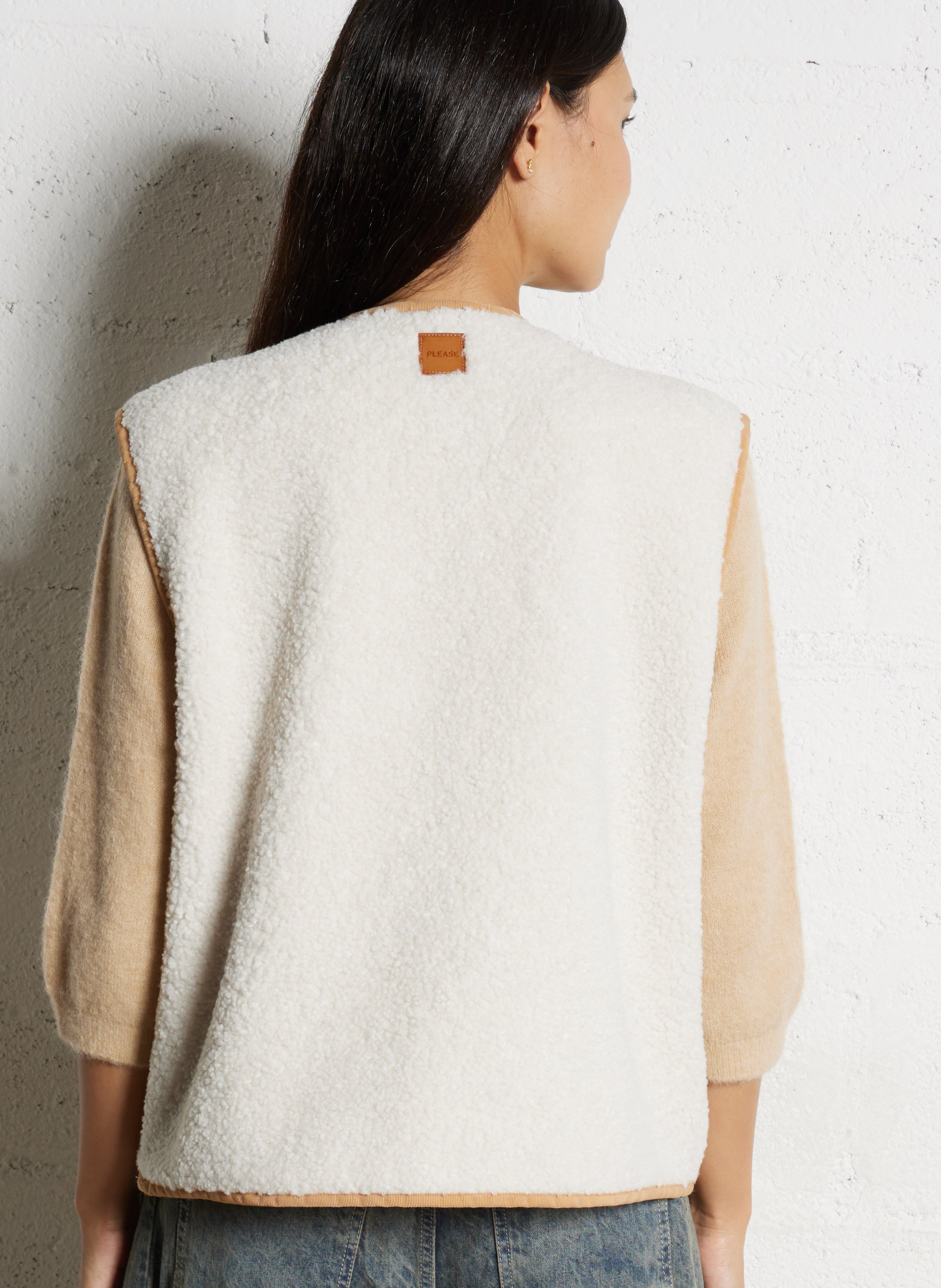 Veste col V en sherpa PLEASE Beige