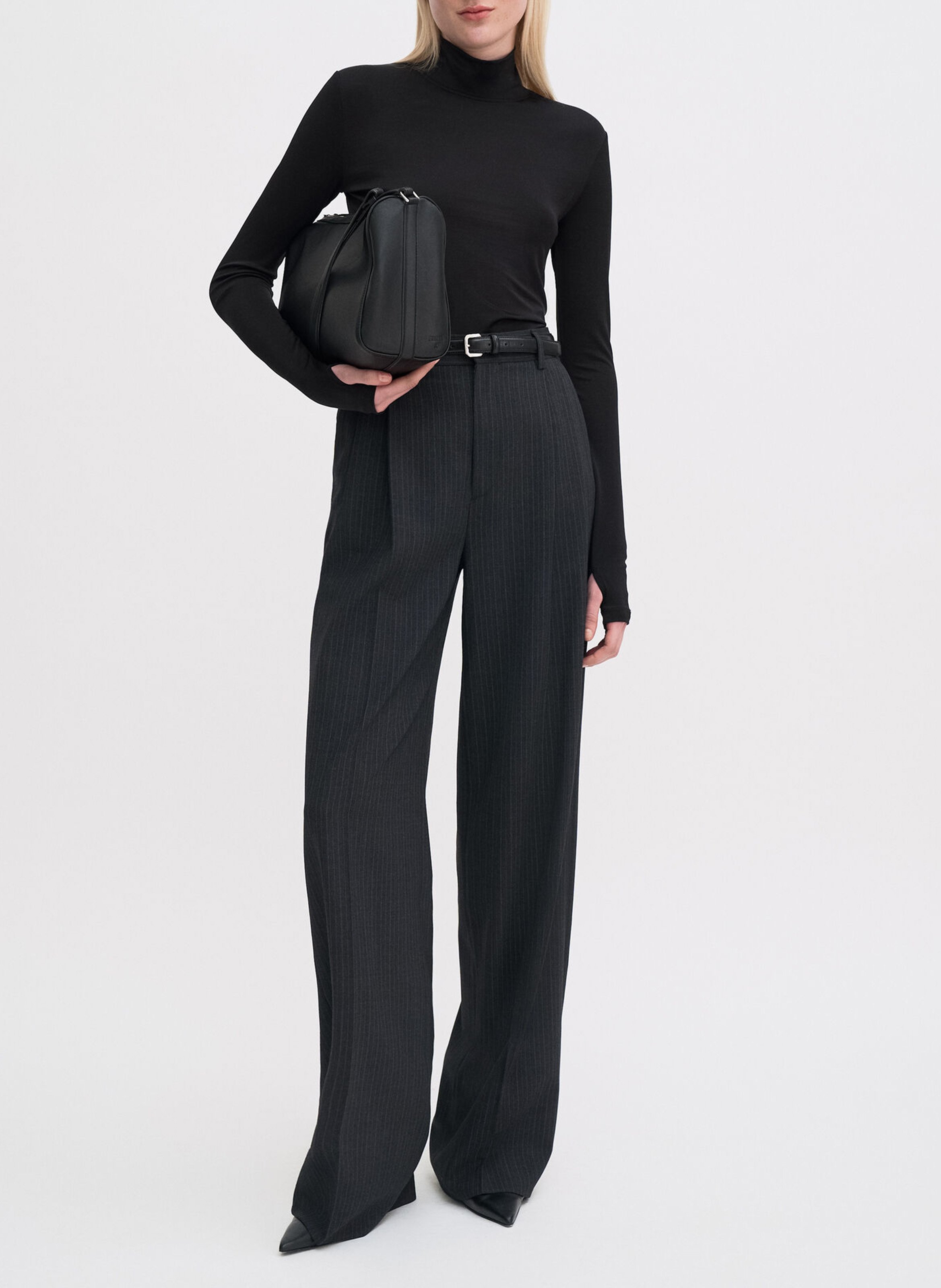 Pantalon large à pincces en laine mélangée FILIPPA K Gris