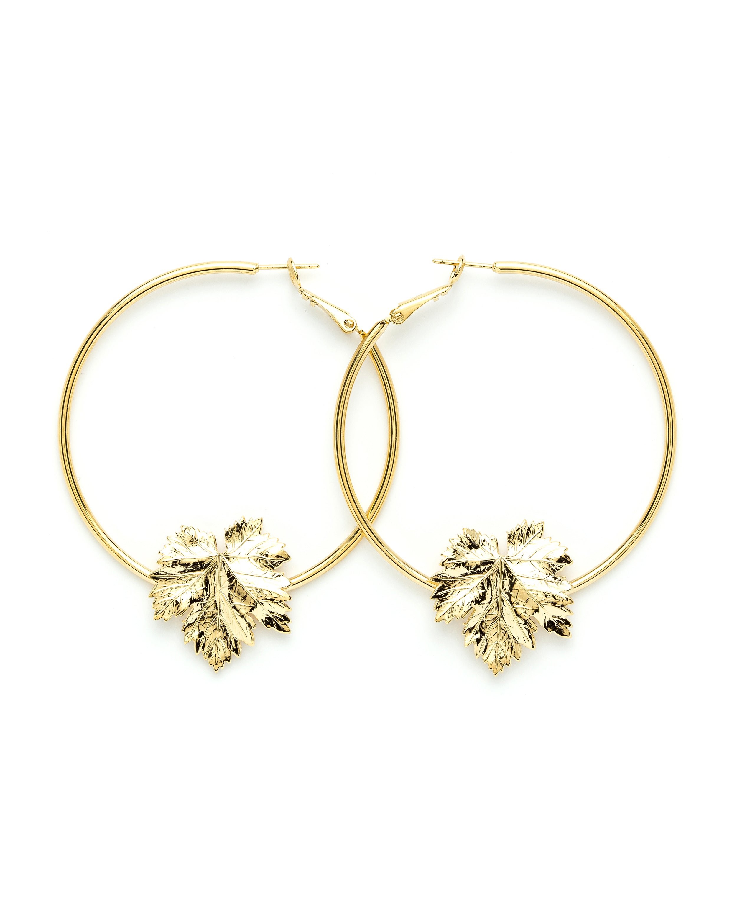 Silver-plated leaf hoop earrings MONSIEUR SIMONE