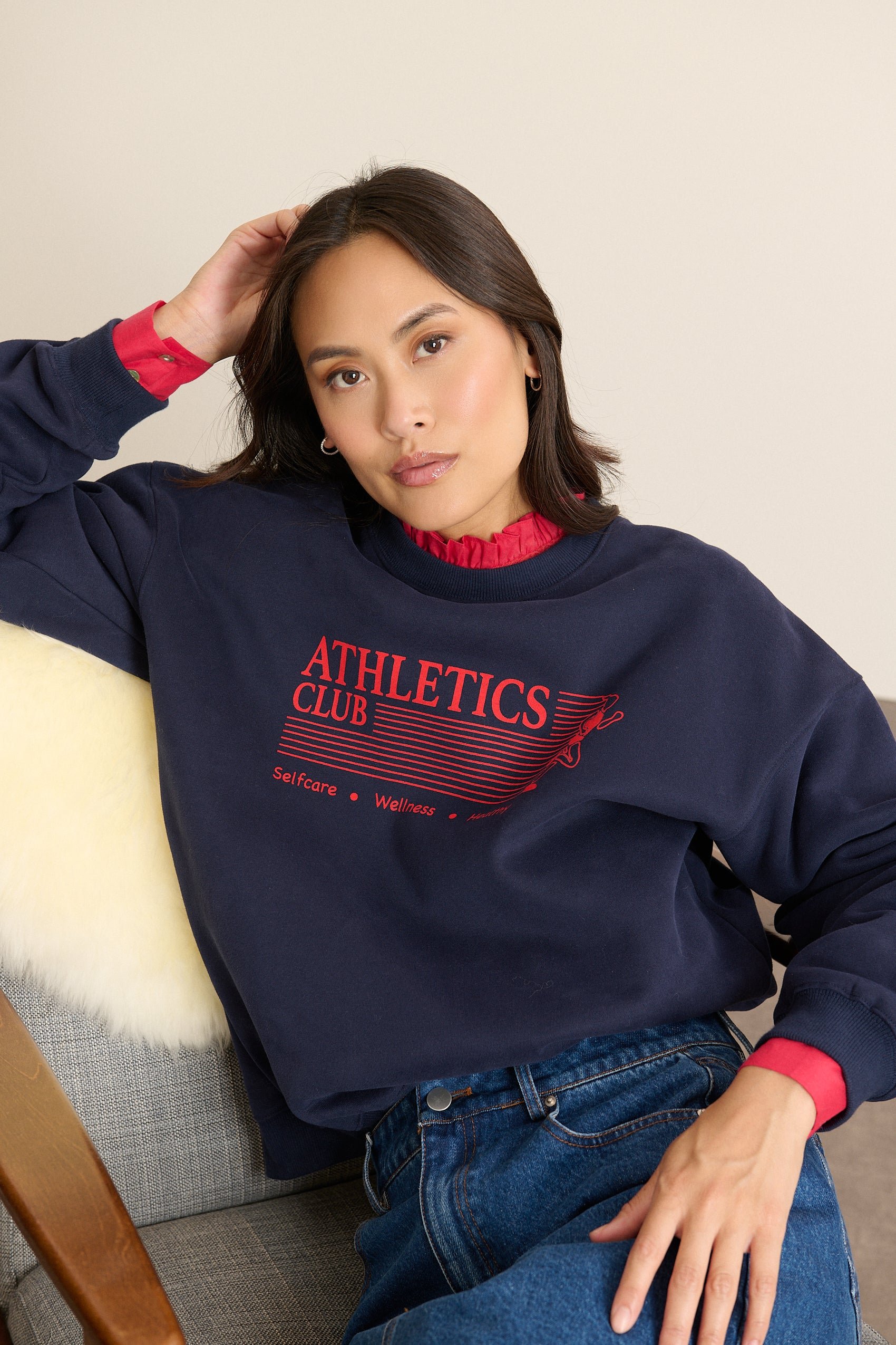 Oversized round neck sweatshirt with print GARANCE PARIS Blue