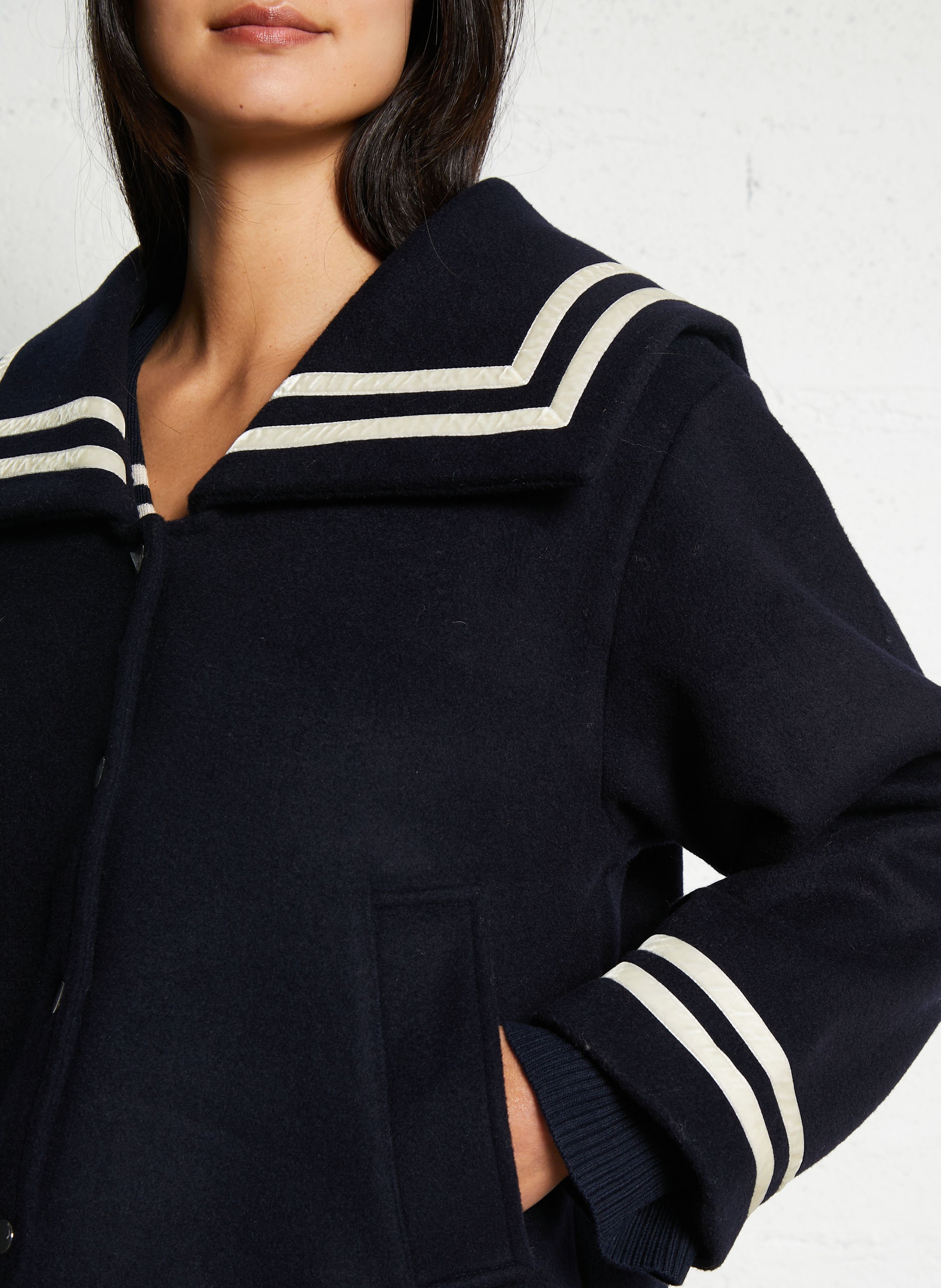 Veste droite col rabattu en laine mélangée THE TINY BIG SISTER Bleu