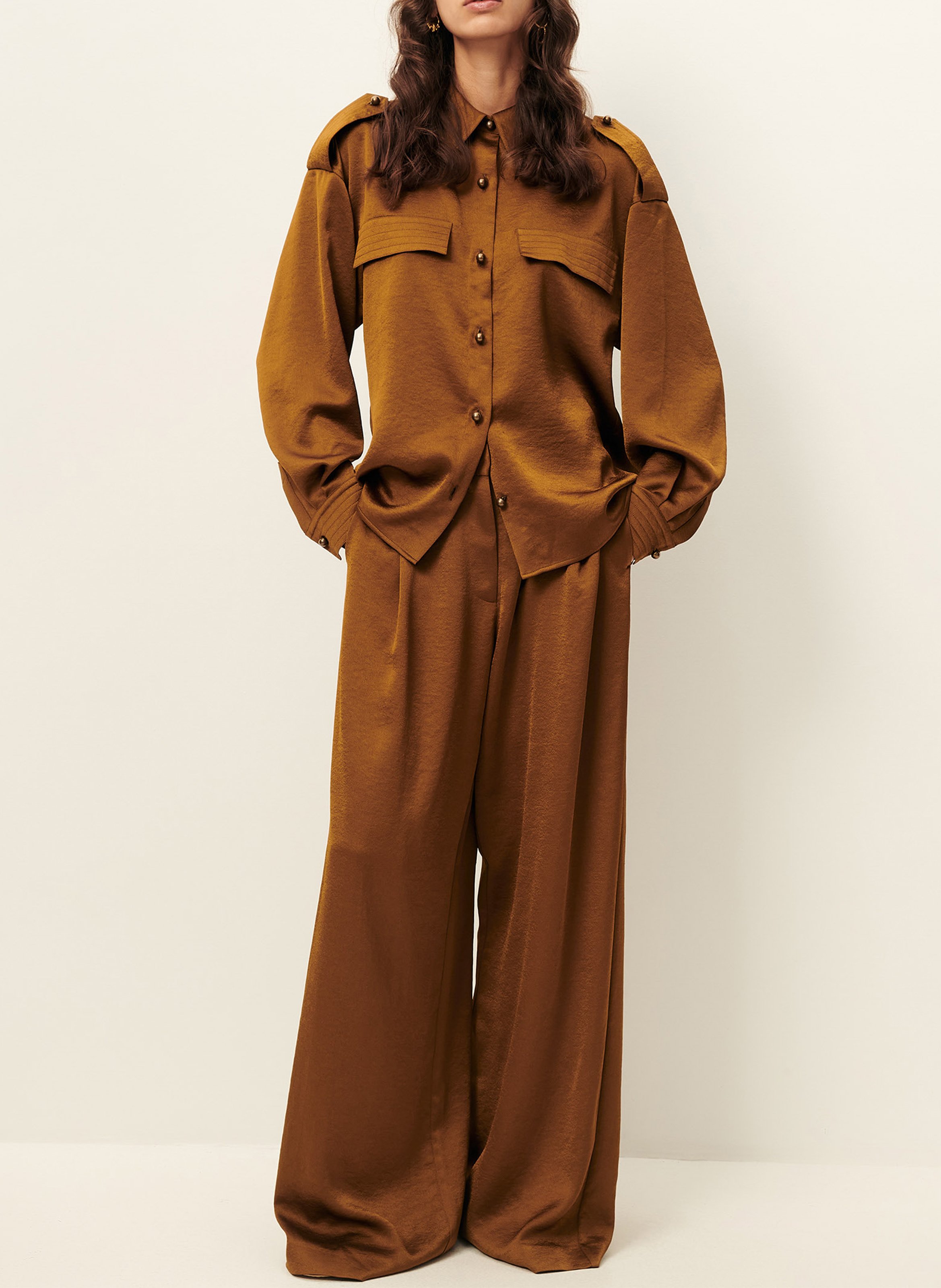 Wide Satin Flowy Pants SESSUN Brown