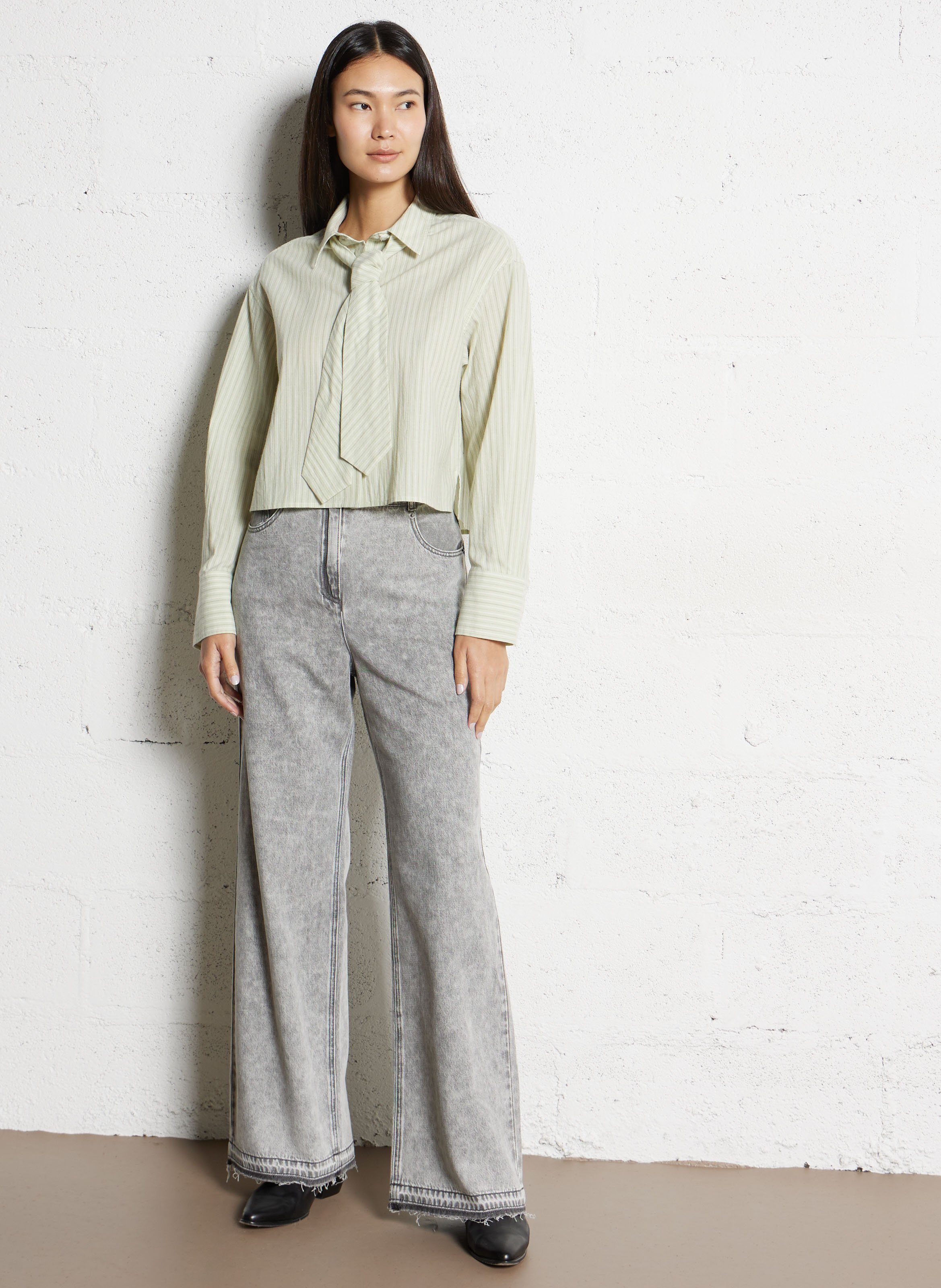 Oversized cotton shirt with classic collar IKKS Green